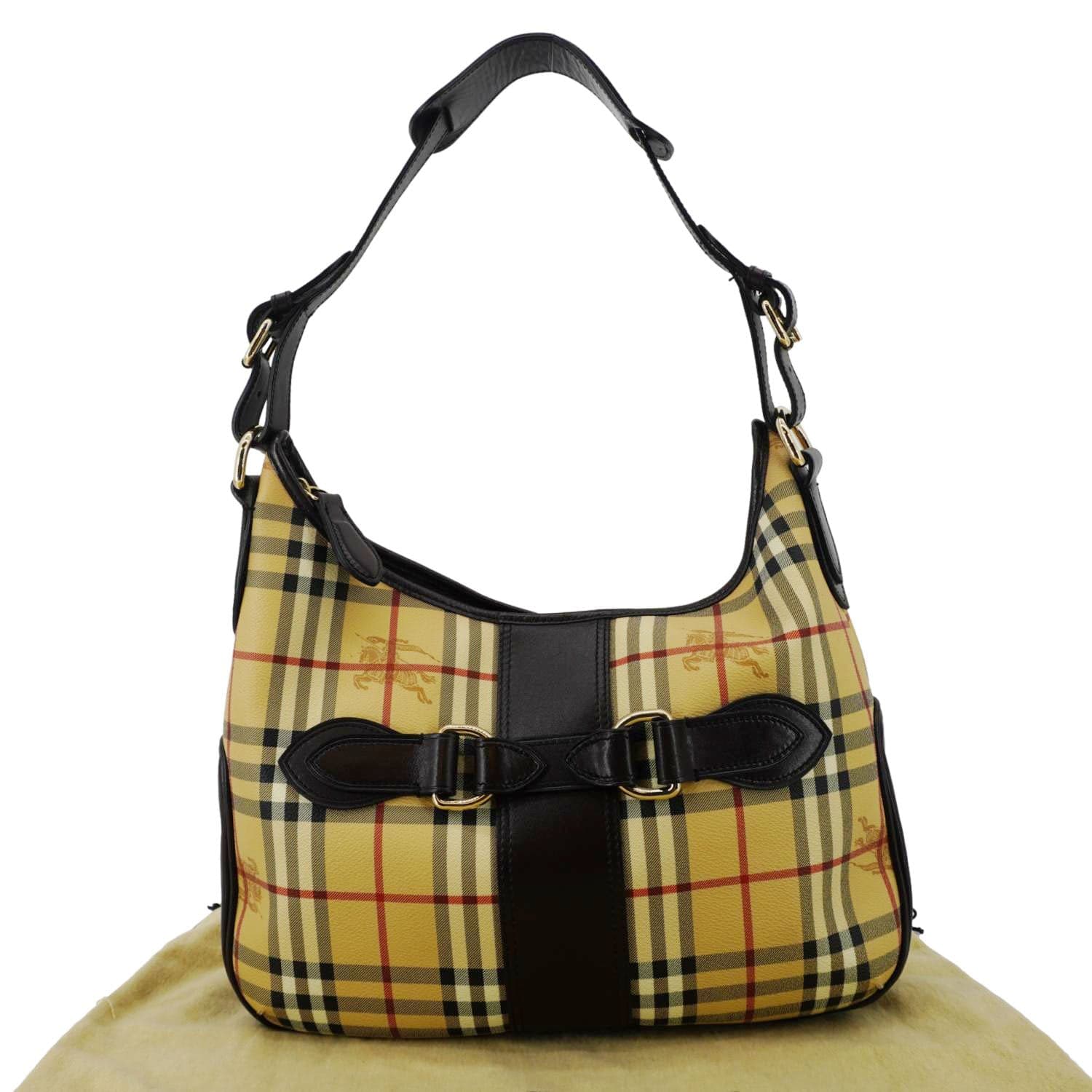 BURBERRY Haymarket Check House Canvas Buckle Shoulder Bag Dark Brown - Image 3