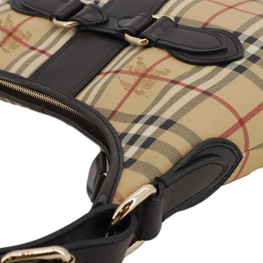 BURBERRY Haymarket Check House Canvas Buckle Shoulder Bag Dark Brown - Image 7