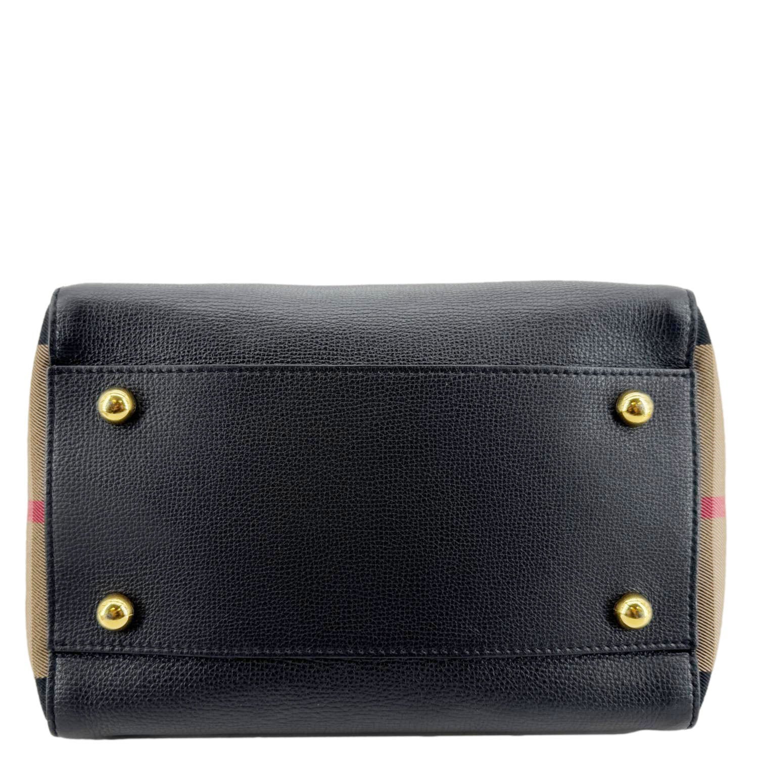 BURBERRY Canterbury Small House Check Derby Leather Tote Bag Black - Image 15