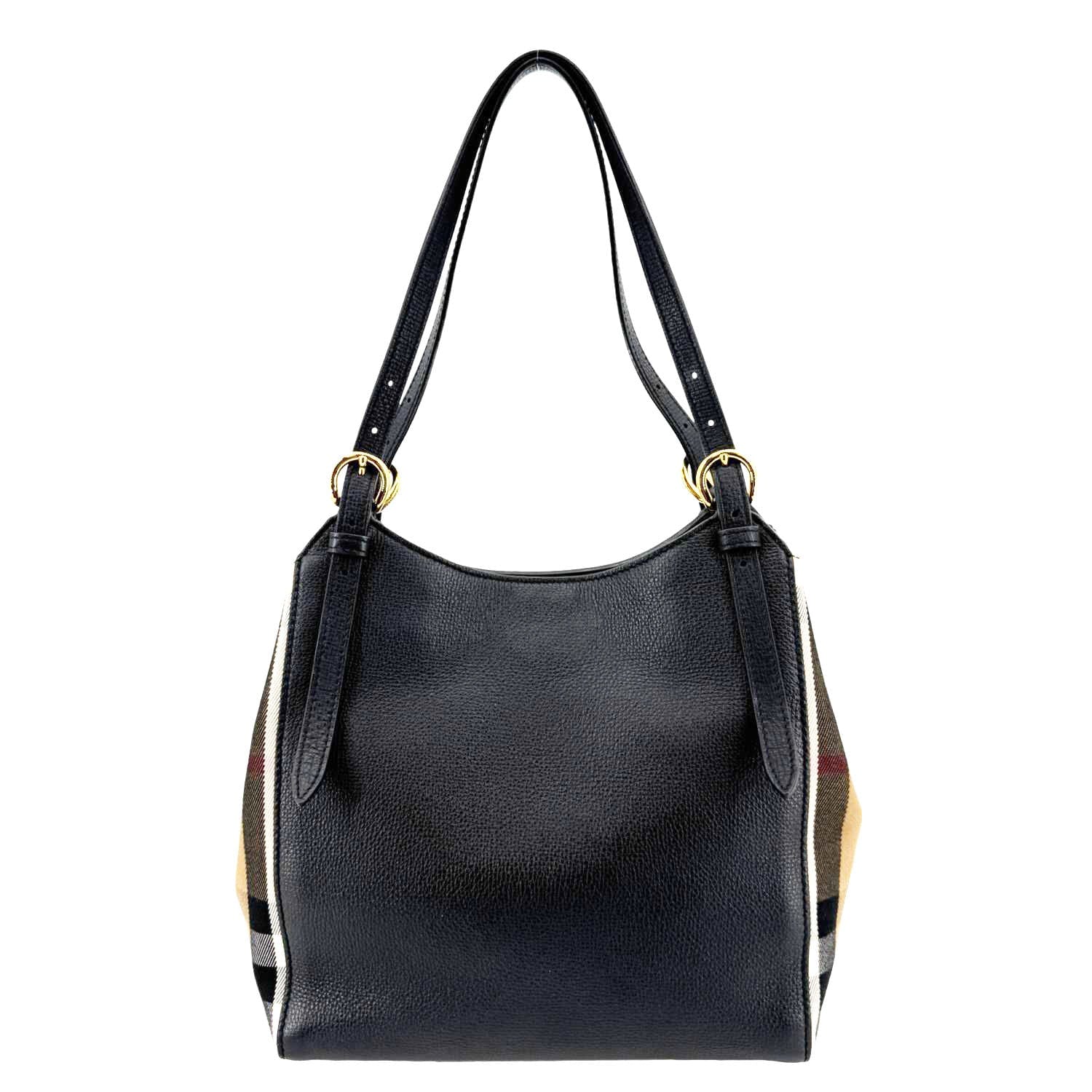 BURBERRY Canterbury Small House Check Derby Leather Tote Bag Black - Image 4