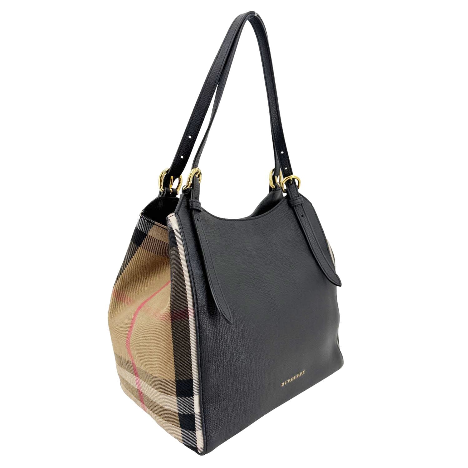 BURBERRY Canterbury Small House Check Derby Leather Tote Bag Black - Image 6