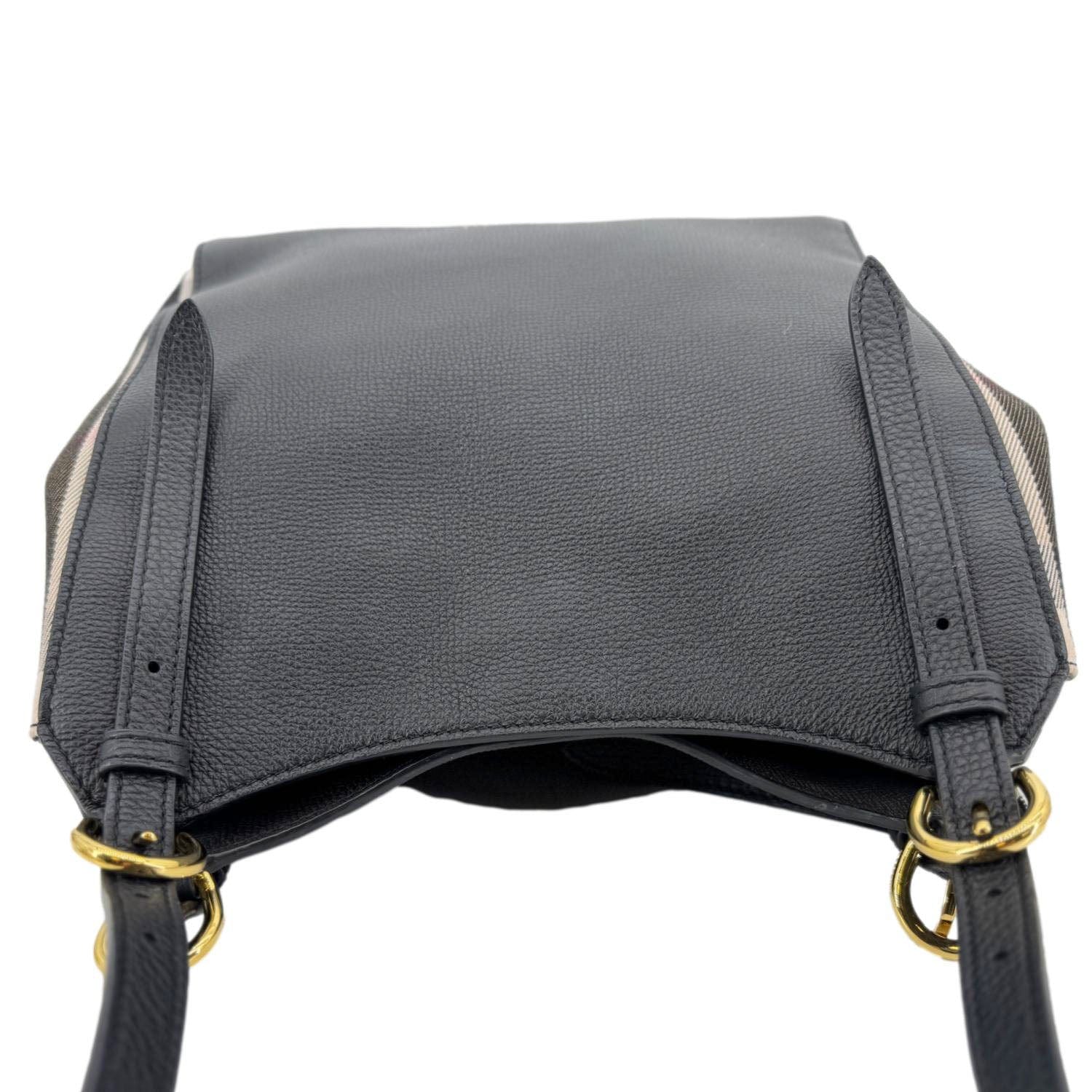 BURBERRY Canterbury Small House Check Derby Leather Tote Bag Black - Image 7