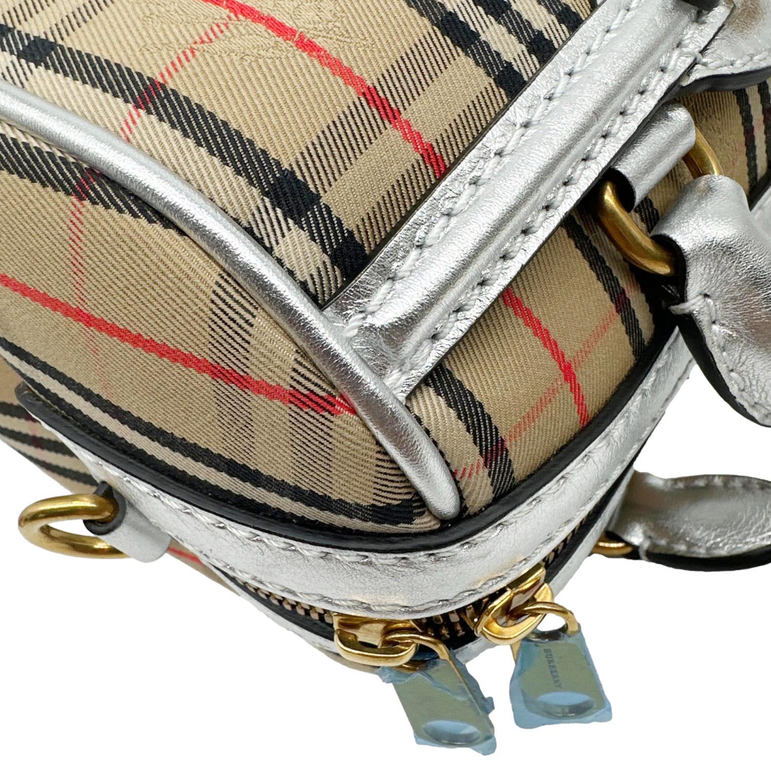 BURBERRY 1983 Knight Link Small Check Canvas Bowling Bag Beige - Image 6