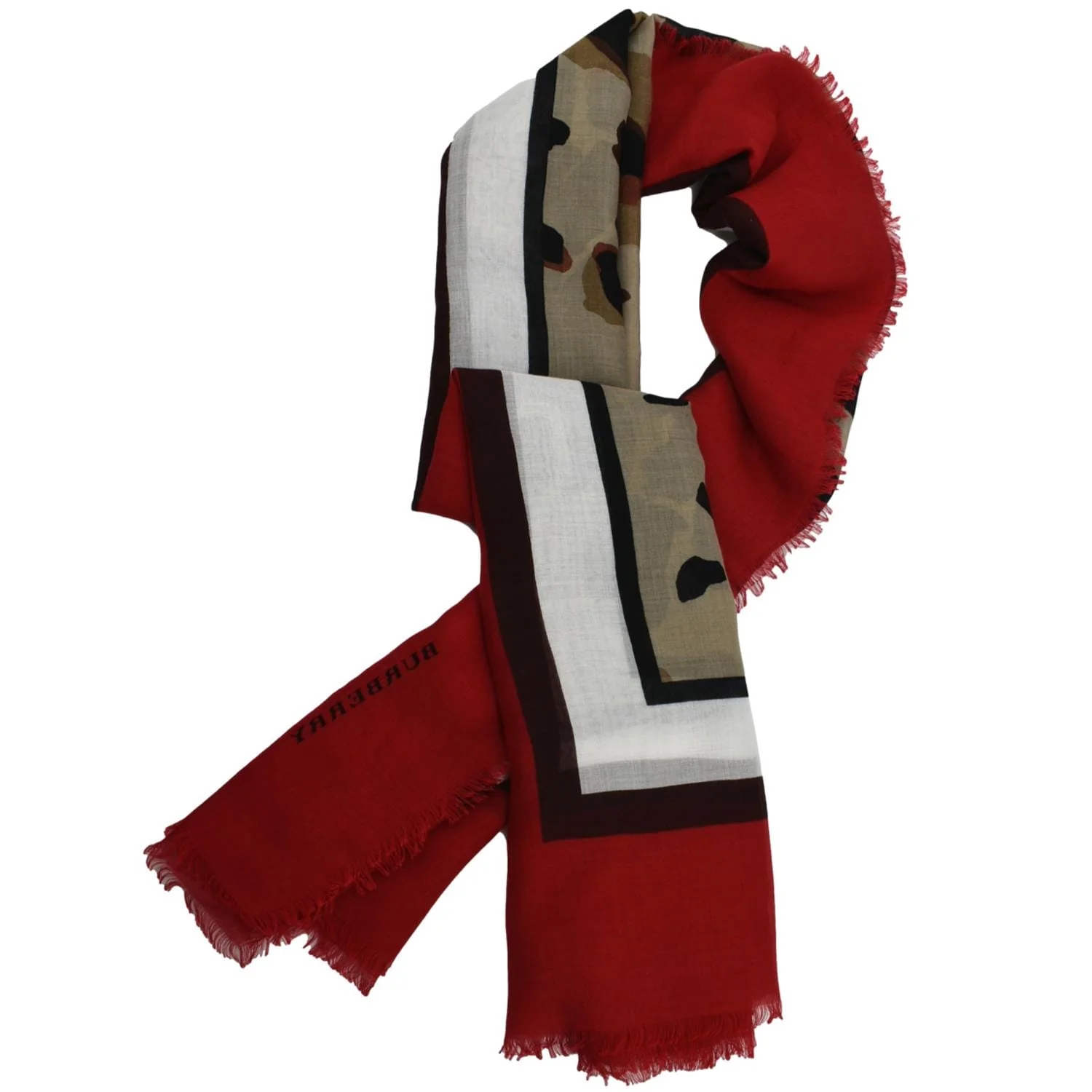 BURBERRY Leopard Print Multicolor Scarf Red - Image 3