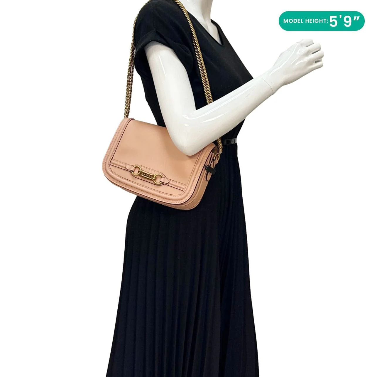 BURBERRY Link Flap Soft Calfskin Leather Crossbody Bag Rose Gold - Image 2