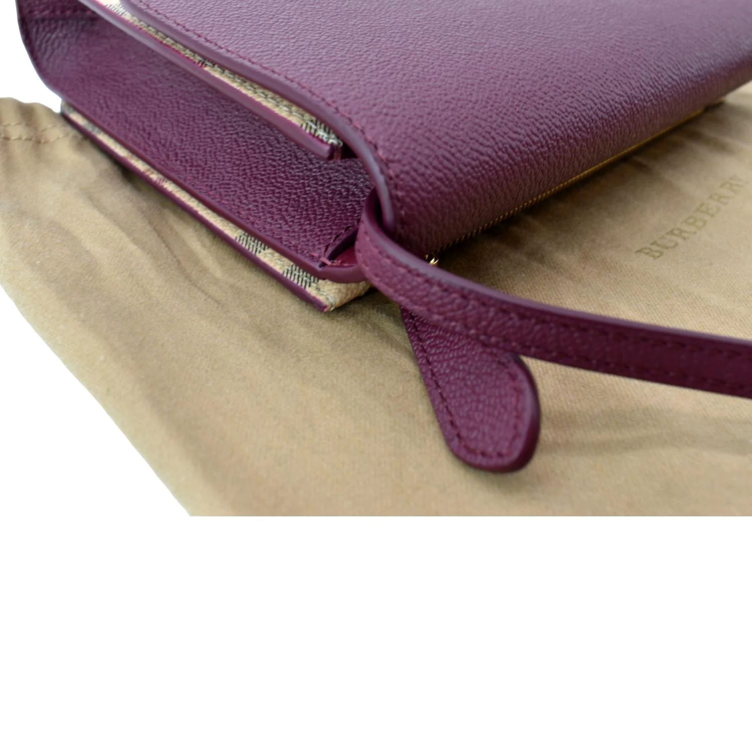 Burberry Loxley Check Leather Shoulder Bag Purple - Image 6