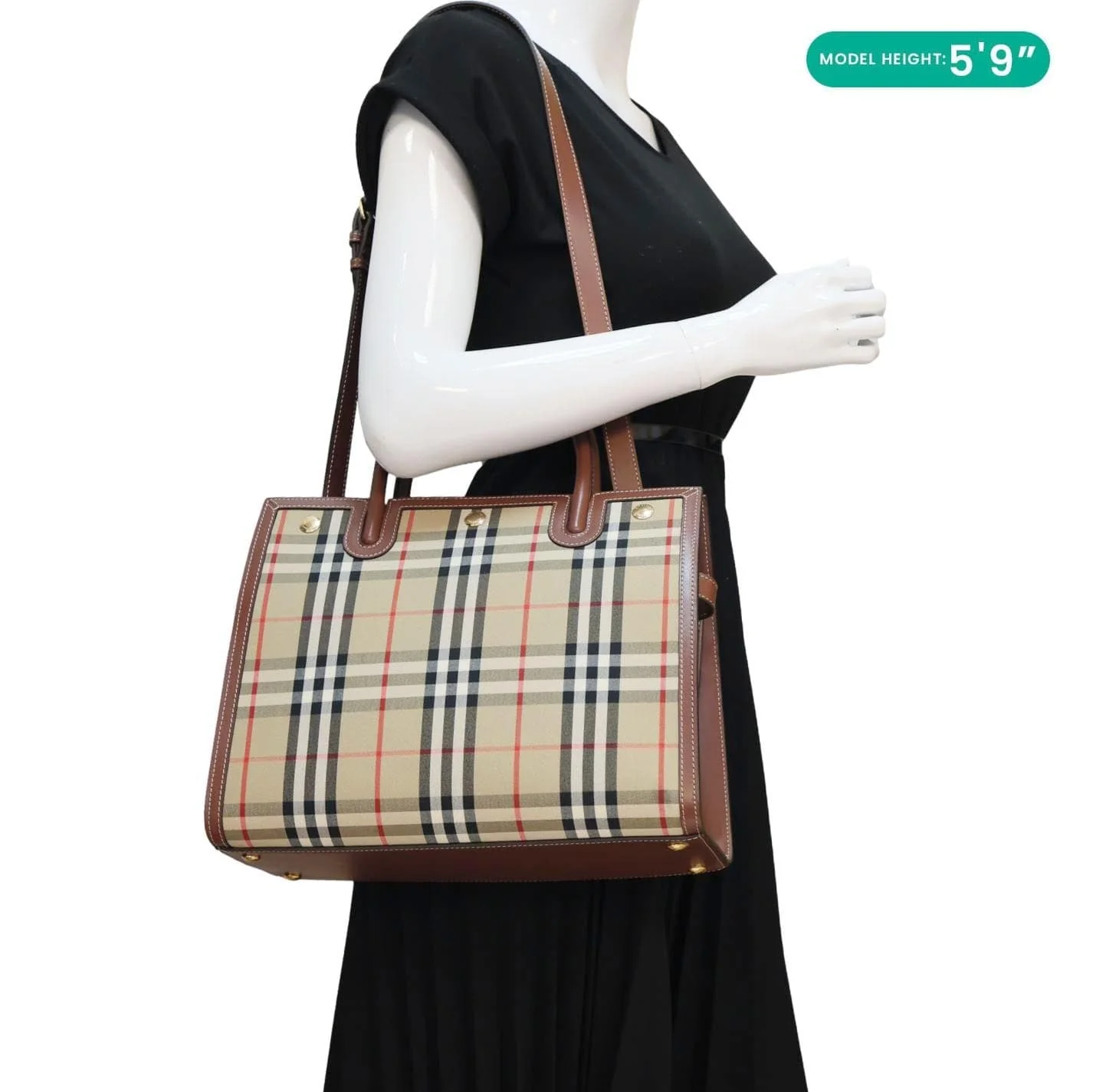 BURBERRY Medium Title Vintage Check Canvas Top Handle Shoulder Bag Beige - Image 2
