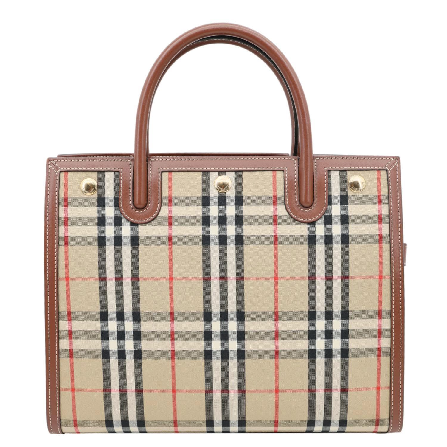 BURBERRY Medium Title Vintage Check Canvas Top Handle Shoulder Bag Beige - Image 4