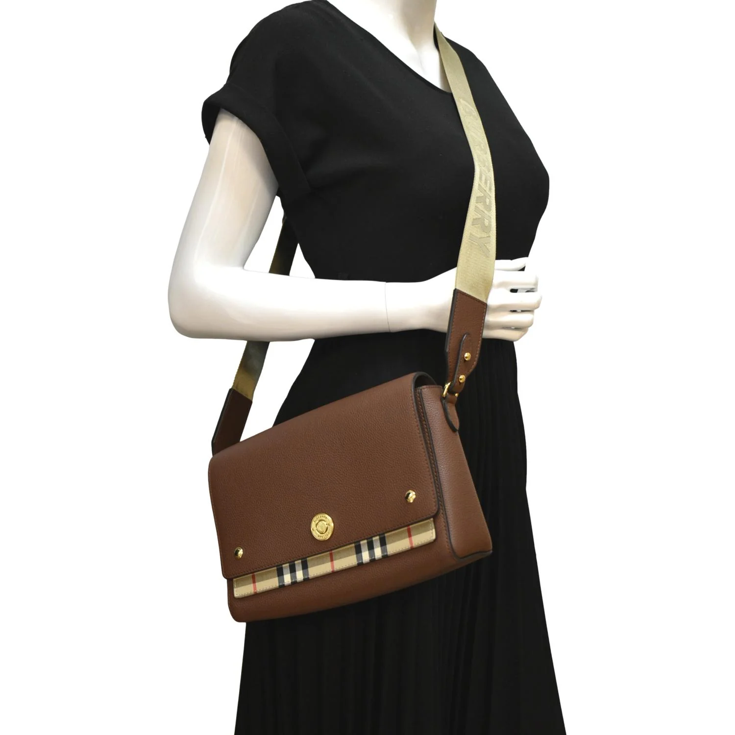 BURBERRY Check Note Grainy Leather Crossbody Bag Brown - Image 2