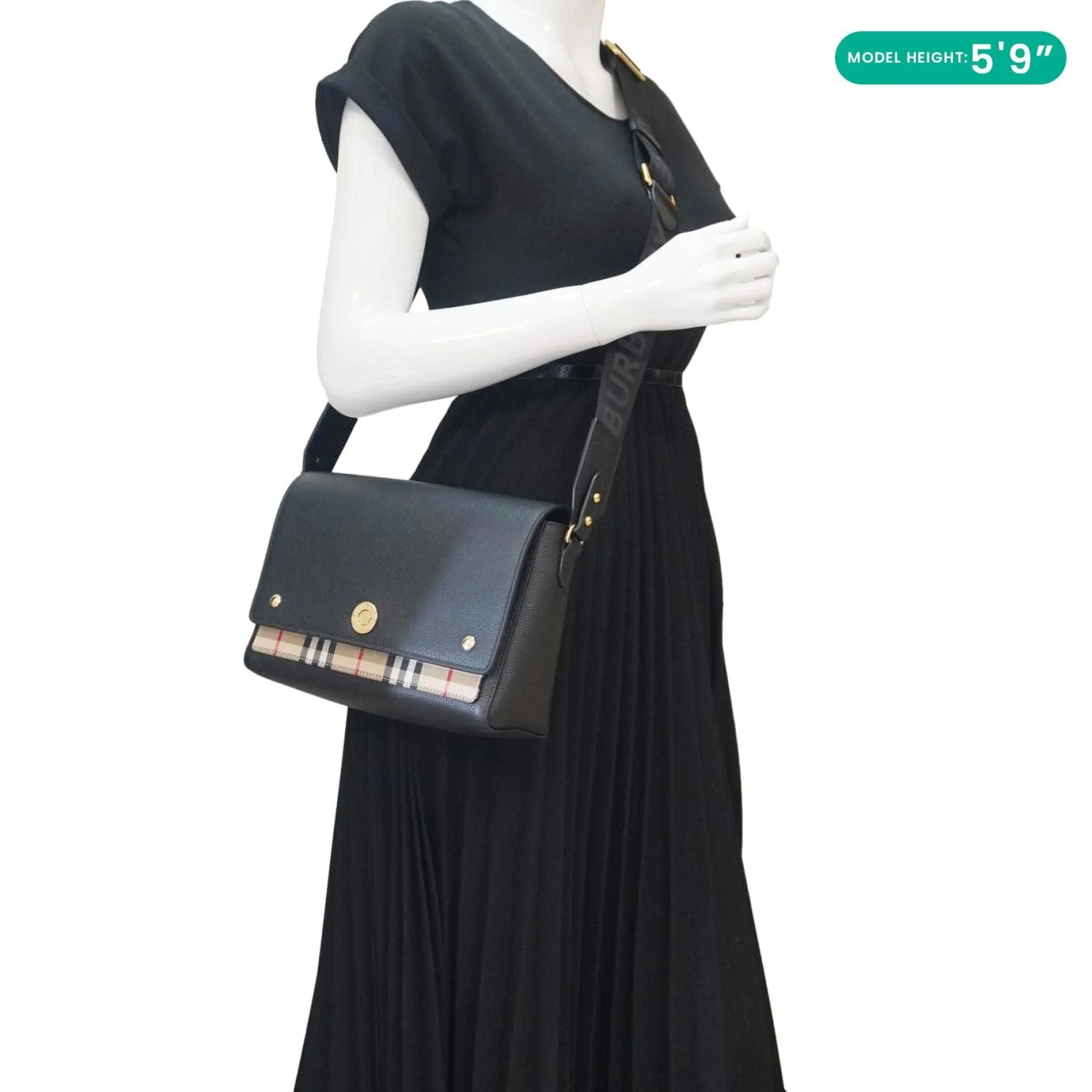 BURBERRY Note Vintage Check Leather Crossbody Bag Black - Image 2