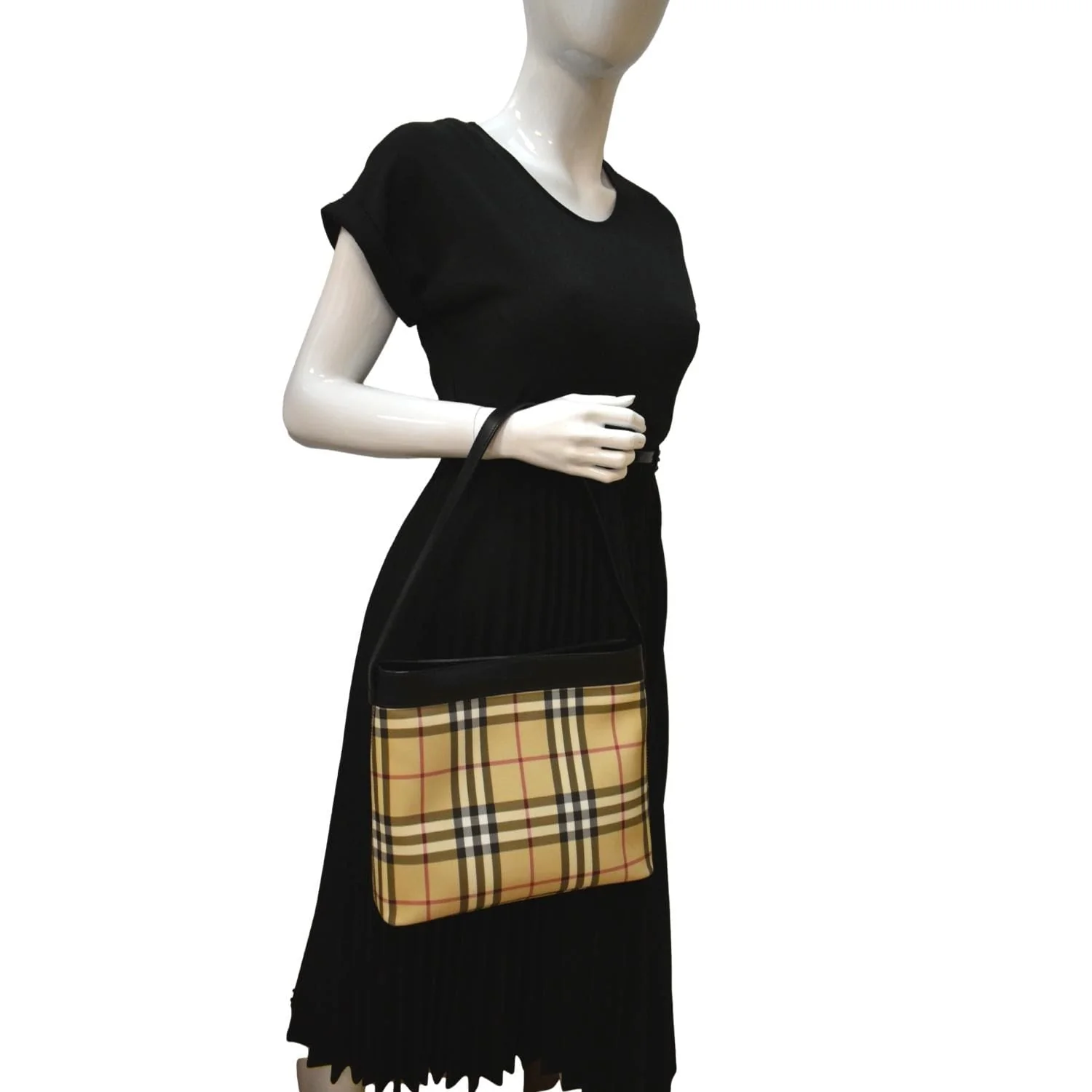 BURBERRY Nova Check Canvas Shoulder Bag Black - Image 2