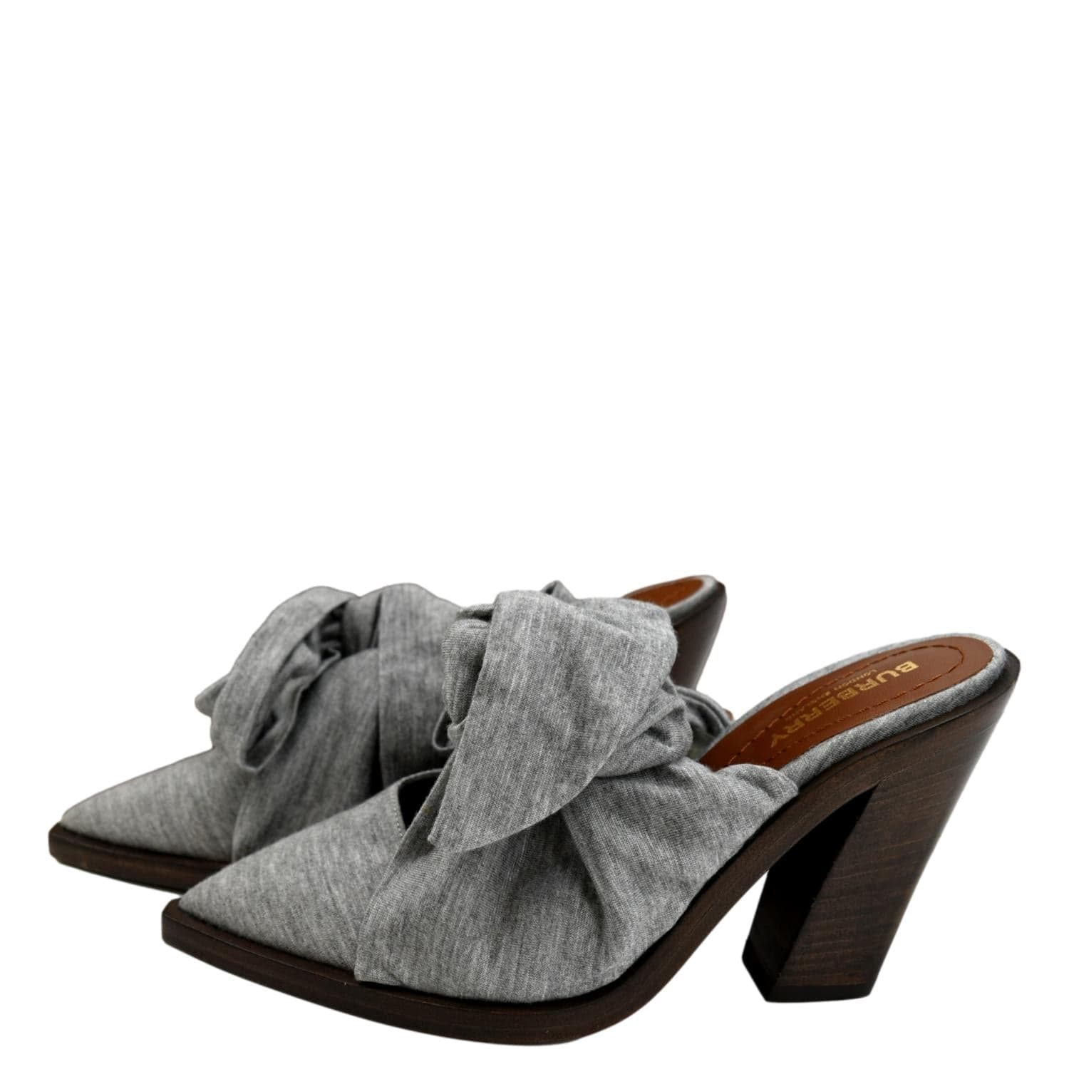 BURBERRY Pewter Melange Leather Fabric Heel Size 36.5 - Image 2
