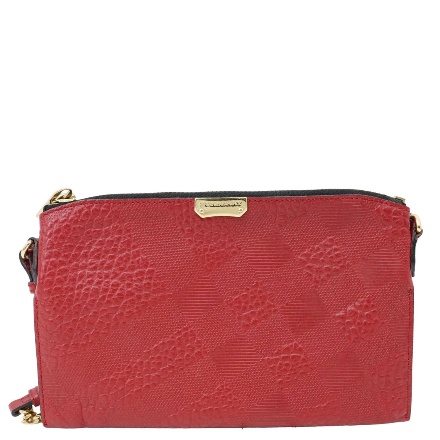 BURBERRY Peyton Grain Check Embossed Leather Clutch Crossbody Bag Red - Image 3