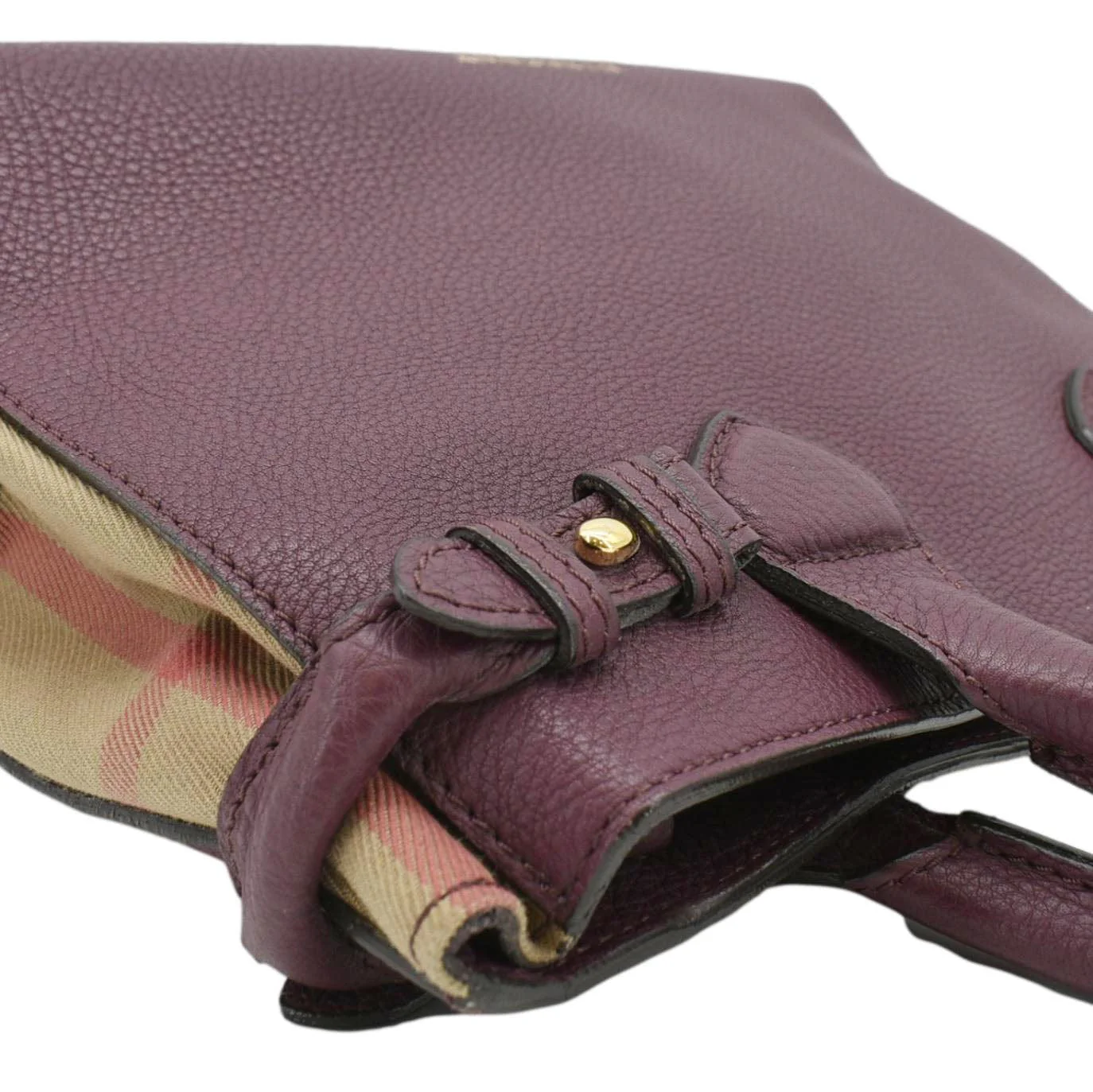 BURBERRY Banner Small House Check Leather Tote Shoulder Bag Maroon - Image 5