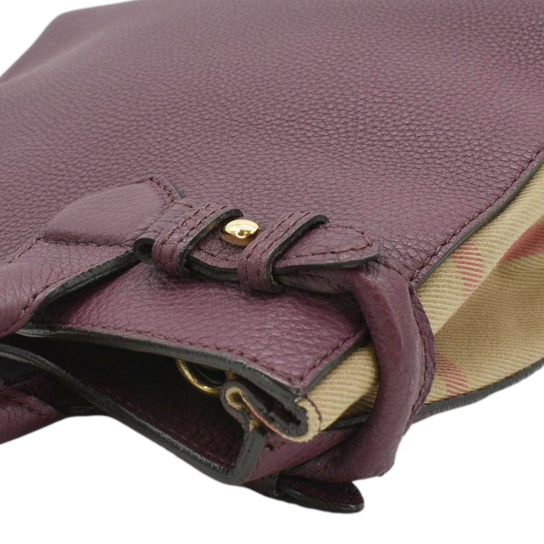BURBERRY Banner Small House Check Leather Tote Shoulder Bag Maroon - Image 6