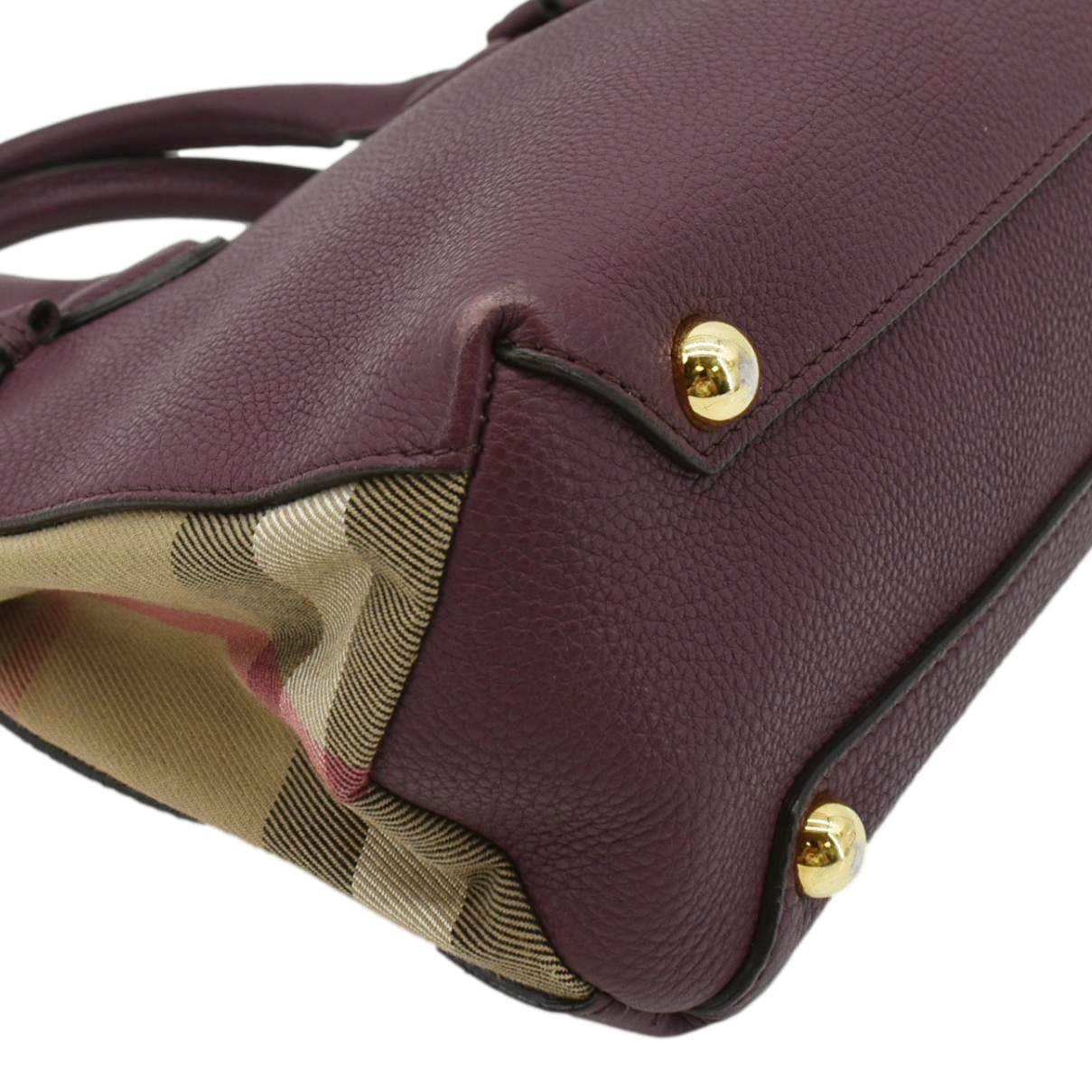 BURBERRY Banner Small House Check Leather Tote Shoulder Bag Maroon - Image 8