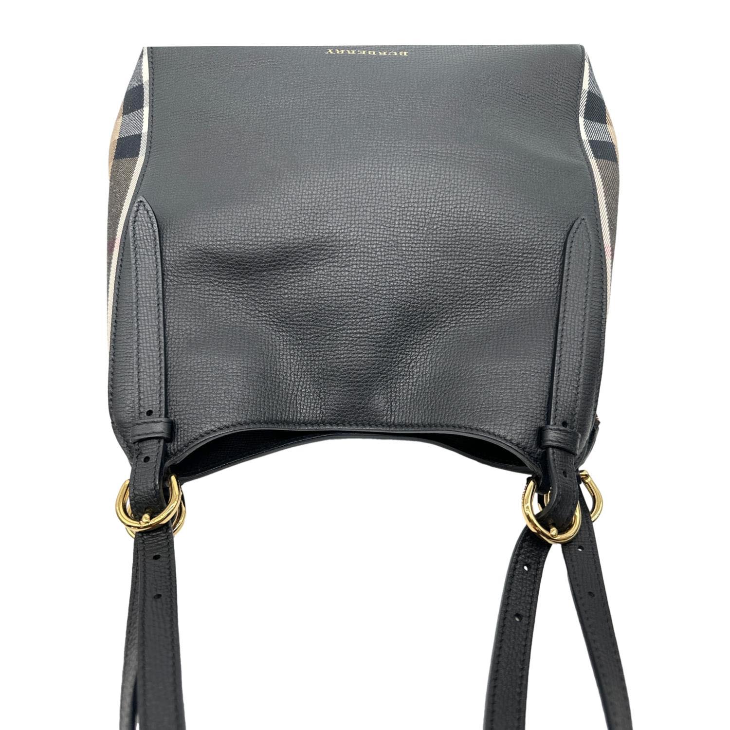BURBERRY Canterbury Small House Check Derby Leather Tote Bag Black - Image 4