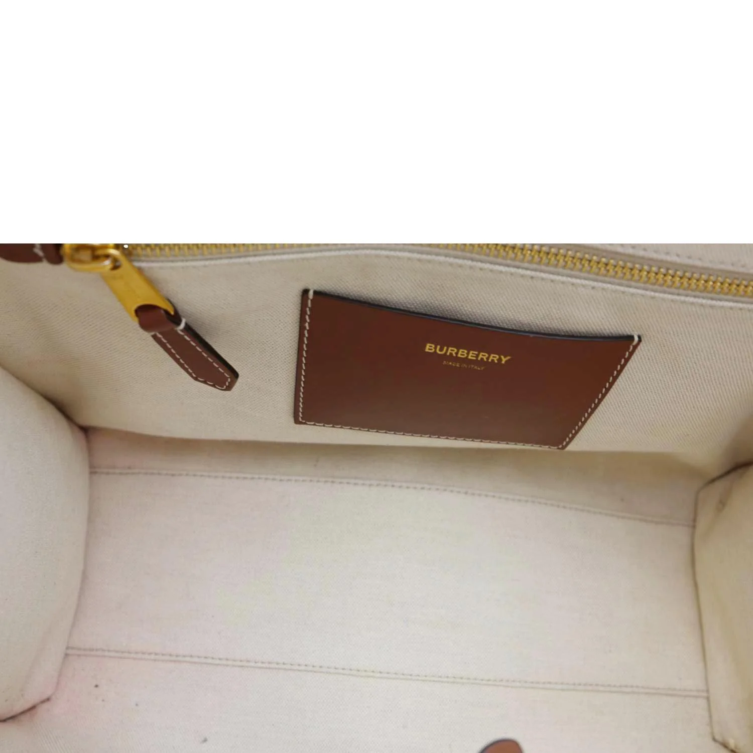 BURBERRY Freya Small Knitted Check Canvas Tote Bag Brown - Image 11