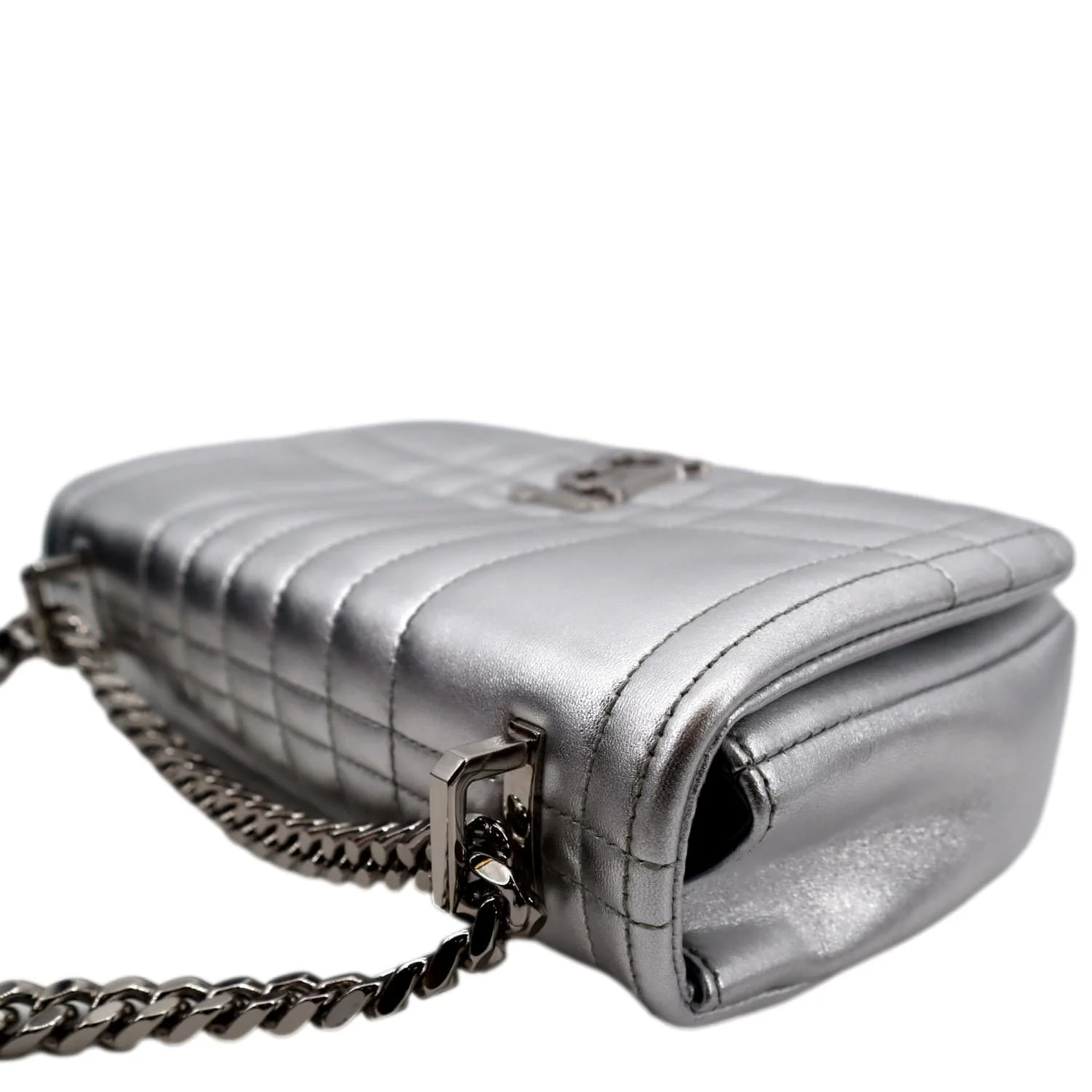 BURBERRY Lola Small Quilted Metallic Leather Shoulder Bag Silver - Image 5
