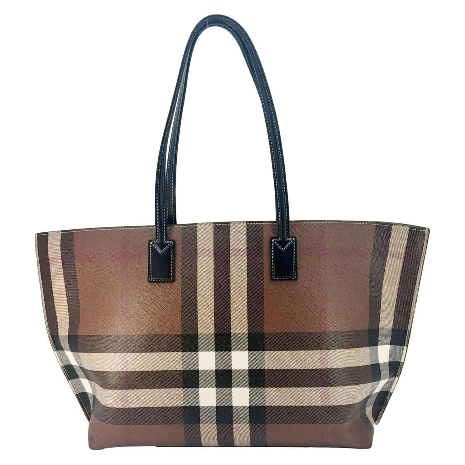 BURBERRY Check E-Canvas Tote Bag Brown - Image 4