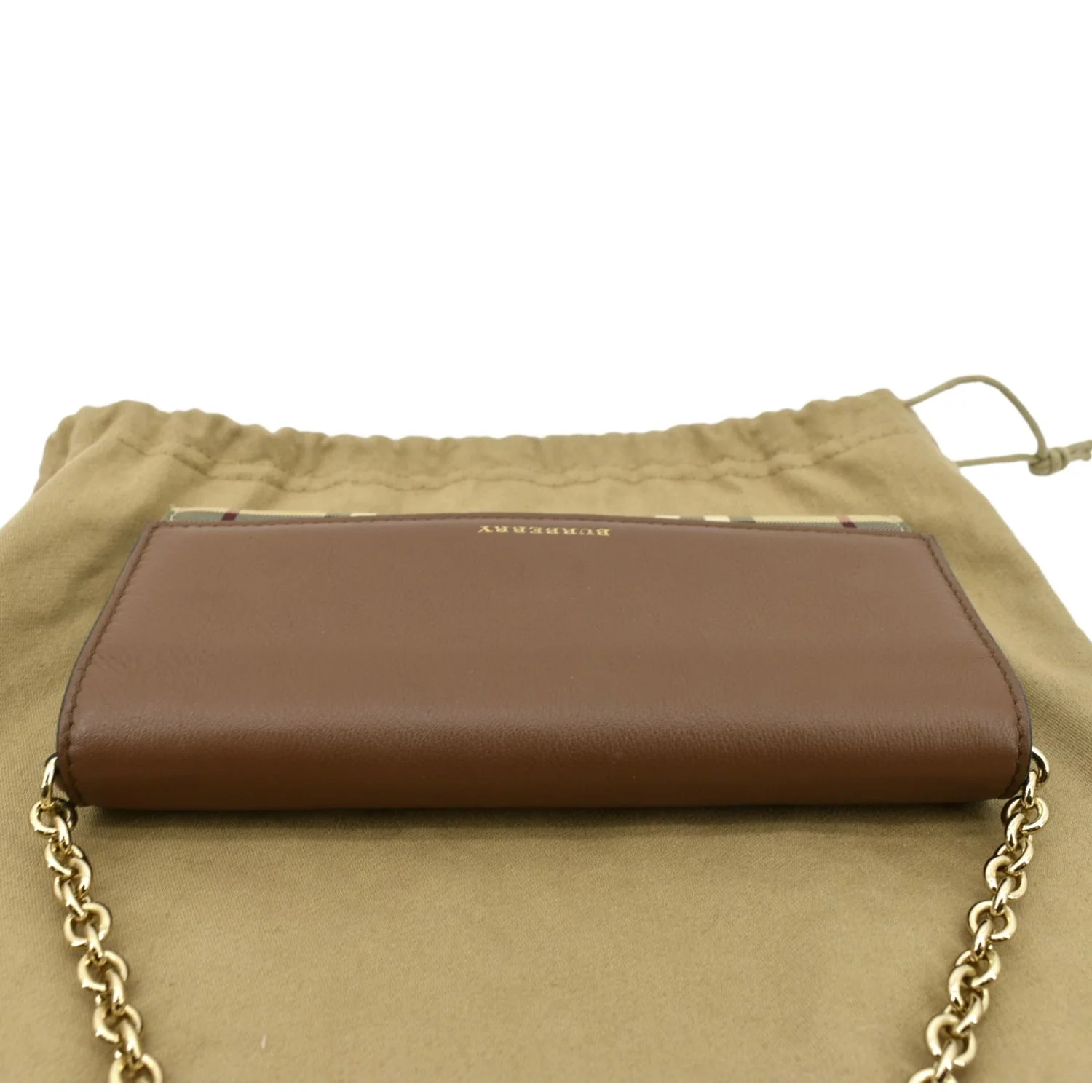BURBERRY Henley House Check Leather Wallet On Chain Crossbody Bag Brown - Image 4