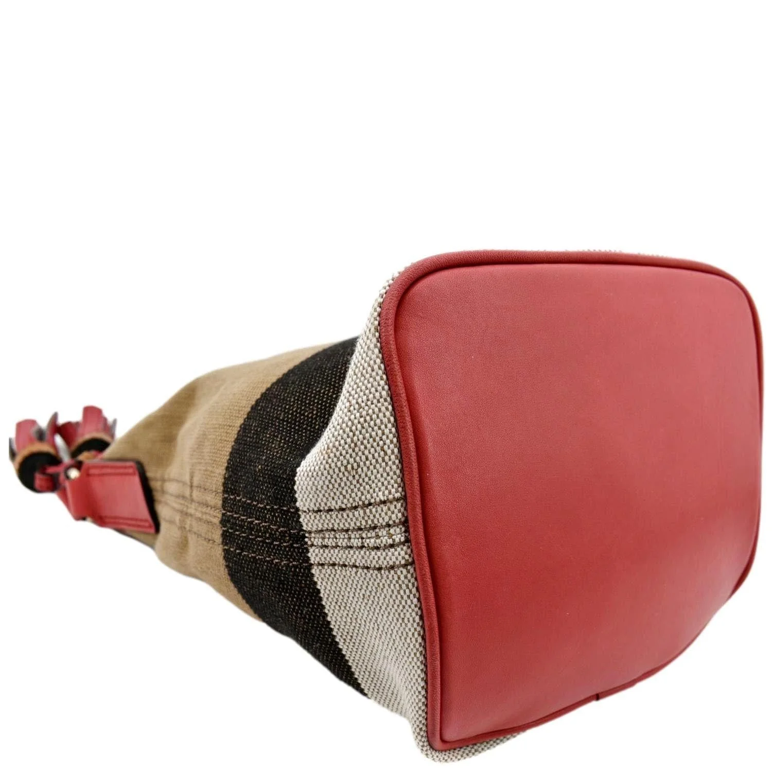 BURBERRY Susanna Check Canvas Bucket Shoulder Bag Red - Image 7