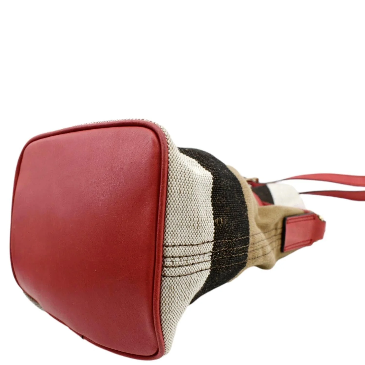 BURBERRY Susanna Check Canvas Bucket Shoulder Bag Red - Image 8