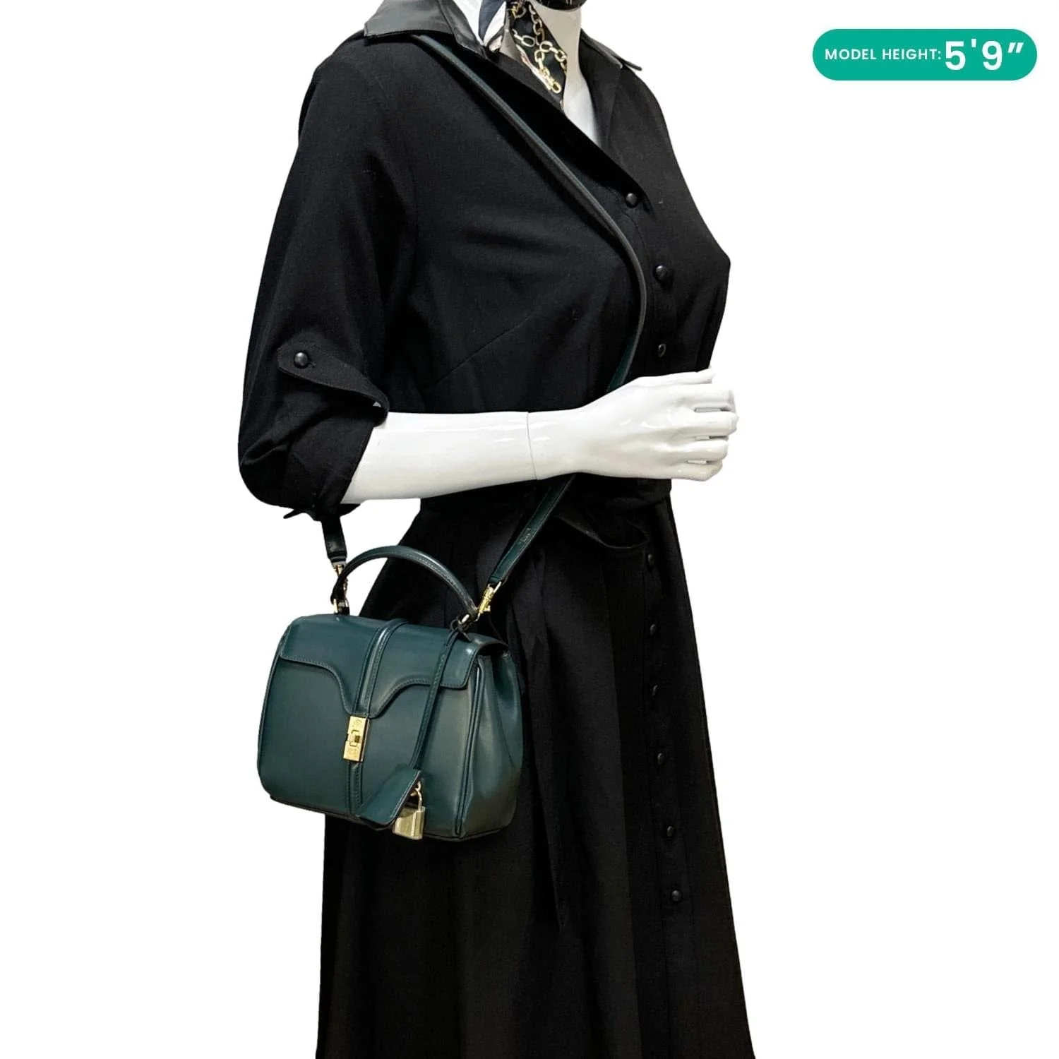 CELINE 16 Small Satinated Leather Top Handle Shoulder Bag Green - Image 2