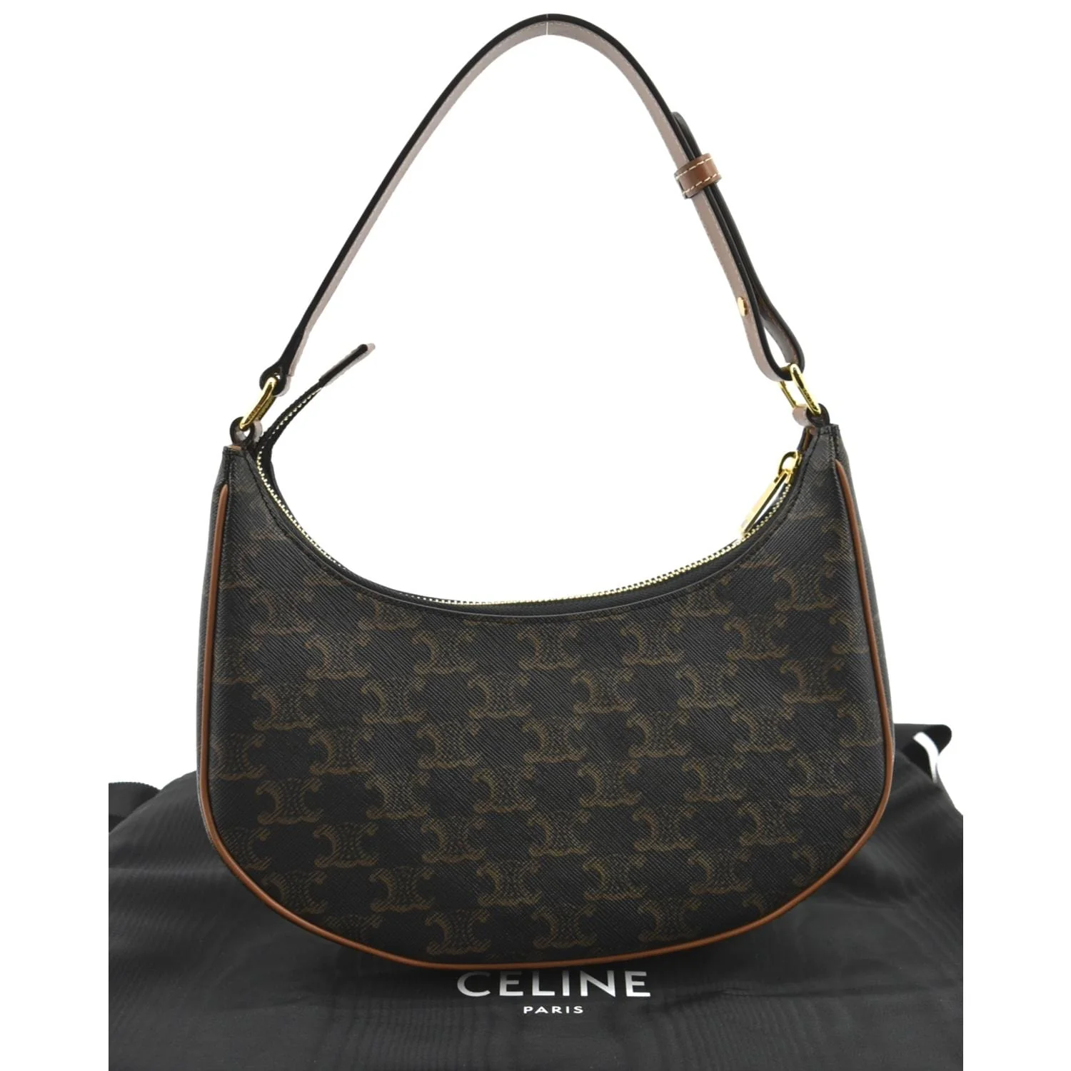 CELINE Ava Triomphe Canvas Calfskin Shoulder Bag Tan - Image 4