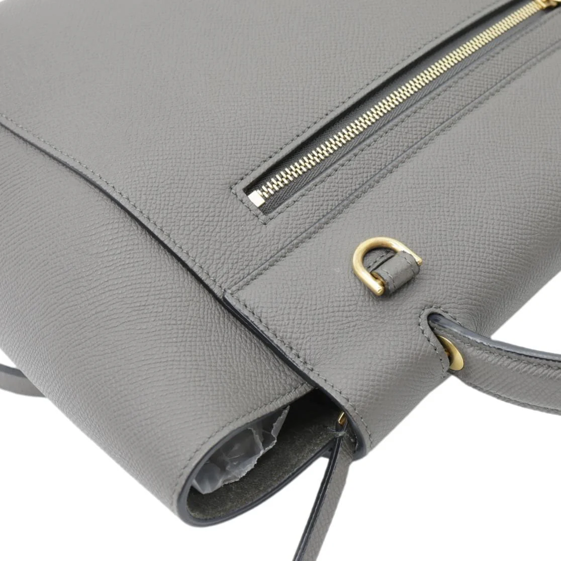CELINE Mini Belt Grained Calfskin Leather Shoulder Bag Grey - Image 6