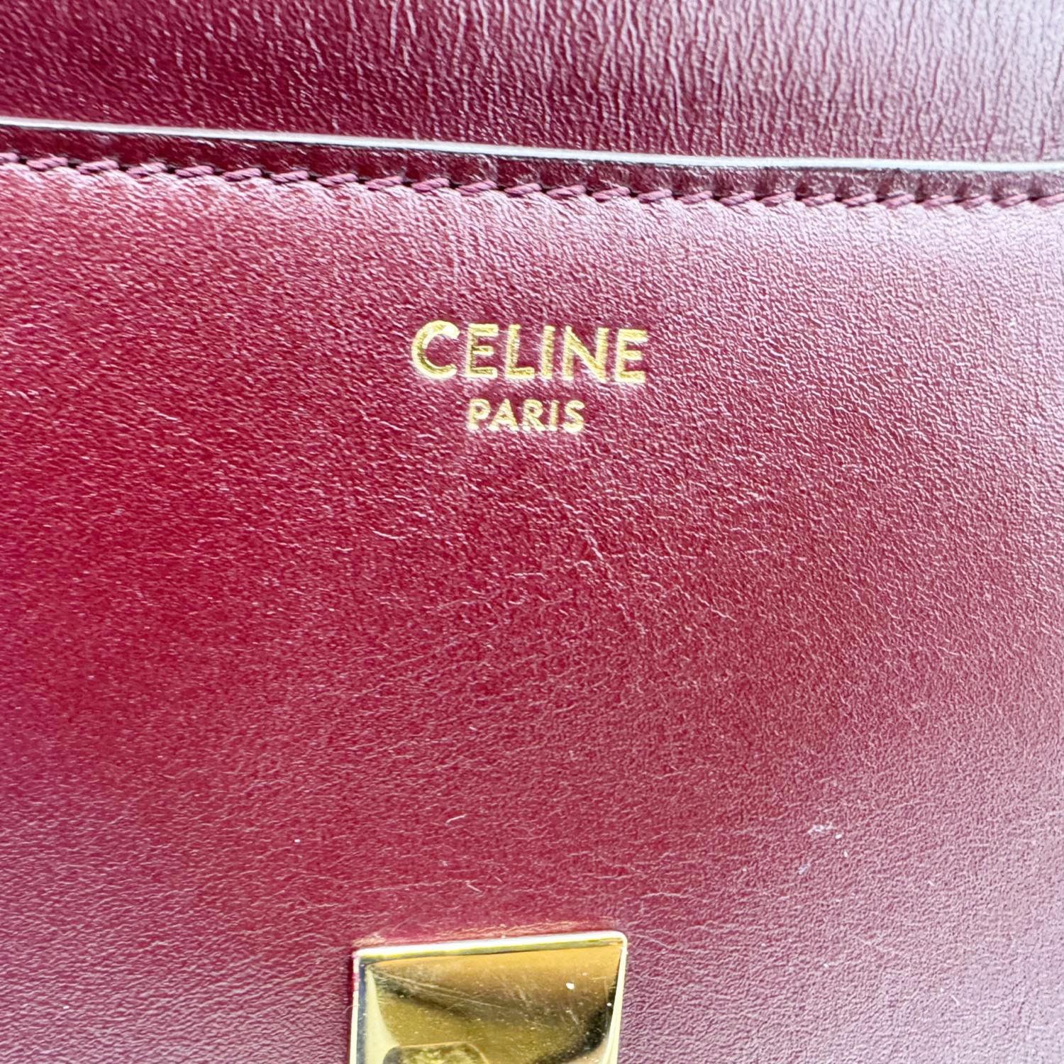 CELINE 16 Small Satinated Leather Top Handle Shoulder Bag Burgundy - Image 16
