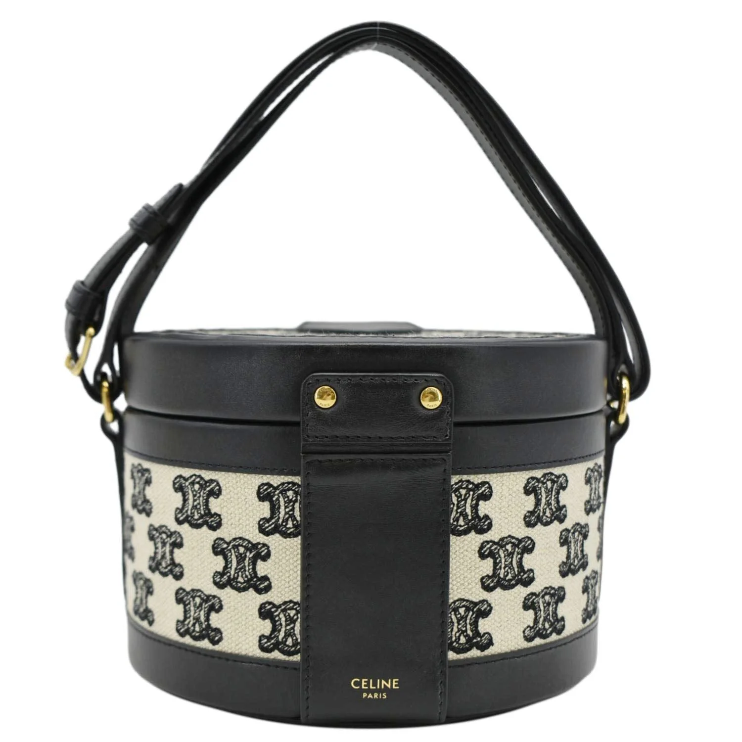 CELINE Classic Triomphe Tambour Canvas Shoulder Bag Black - Image 3