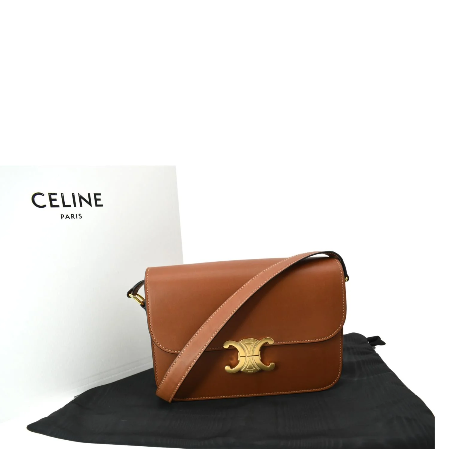 CELINE Classique Triomphe Calfskin Leather Shoulder Bag Tan - Image 3