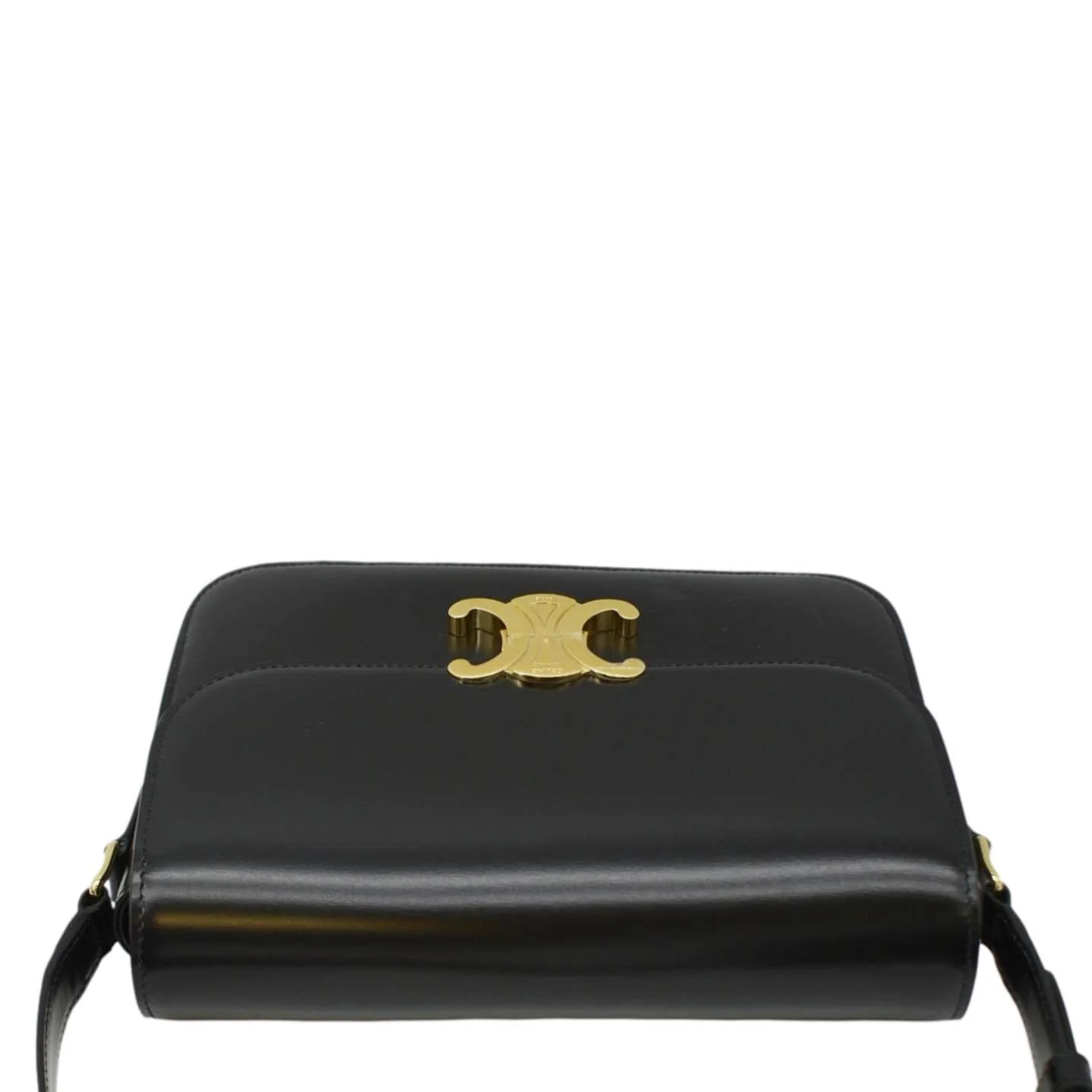 CELINE Classique Triomphe Medium Leather Shoulder Bag Black - Image 5