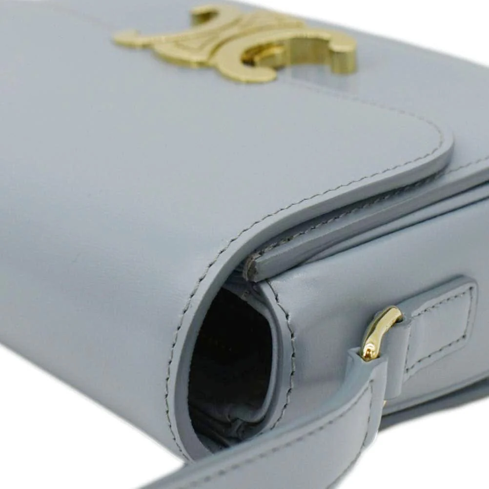 CELINE Teen Triomphe Leather Shoulder Bag Soft Pale Blue - Image 7