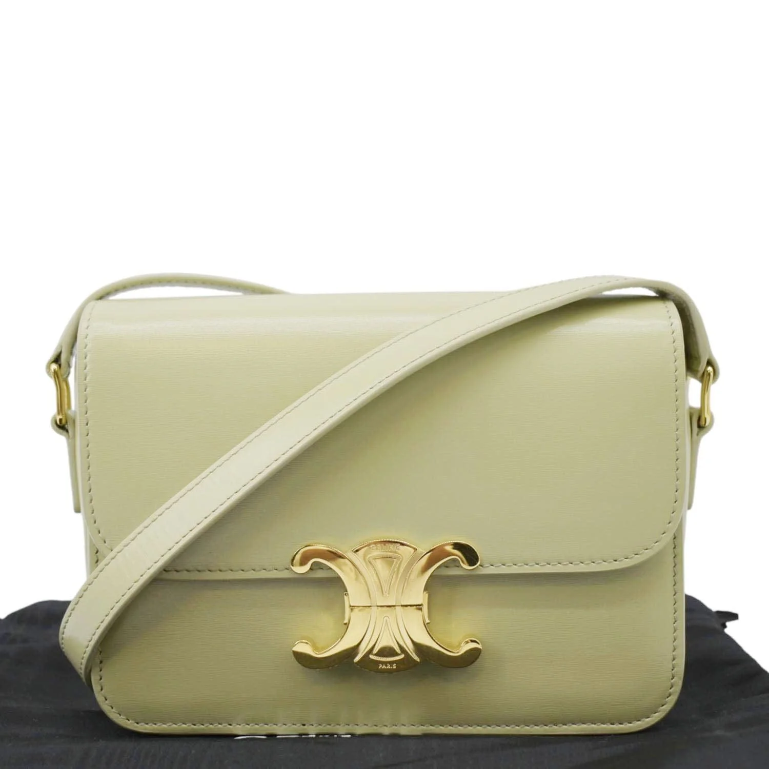 CELINE Teen Triomphe Leather Shoulder Bag Almond Green - Image 3