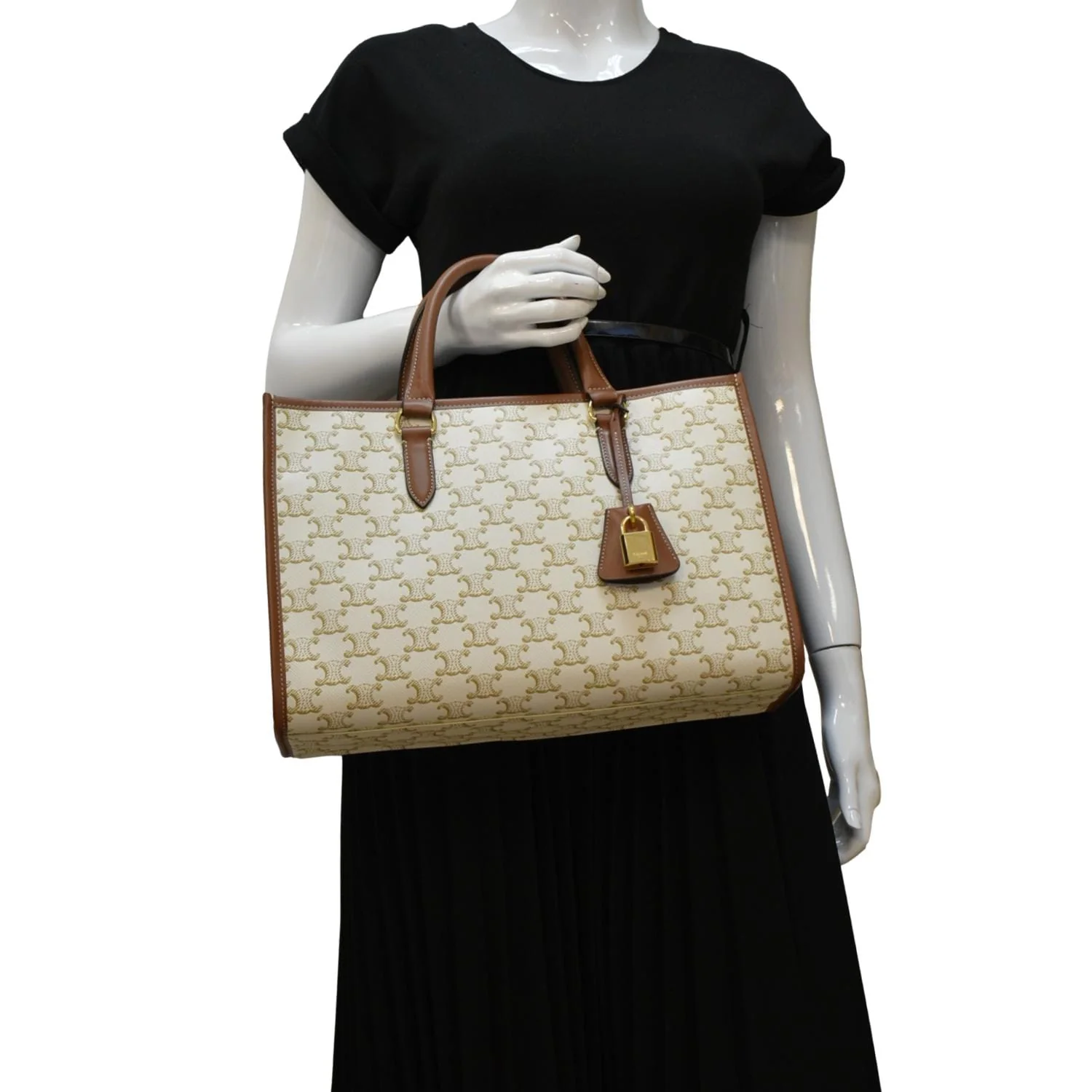 CELINE Horizontal Cabas Triomphe Canvas Tote Cream - Image 2