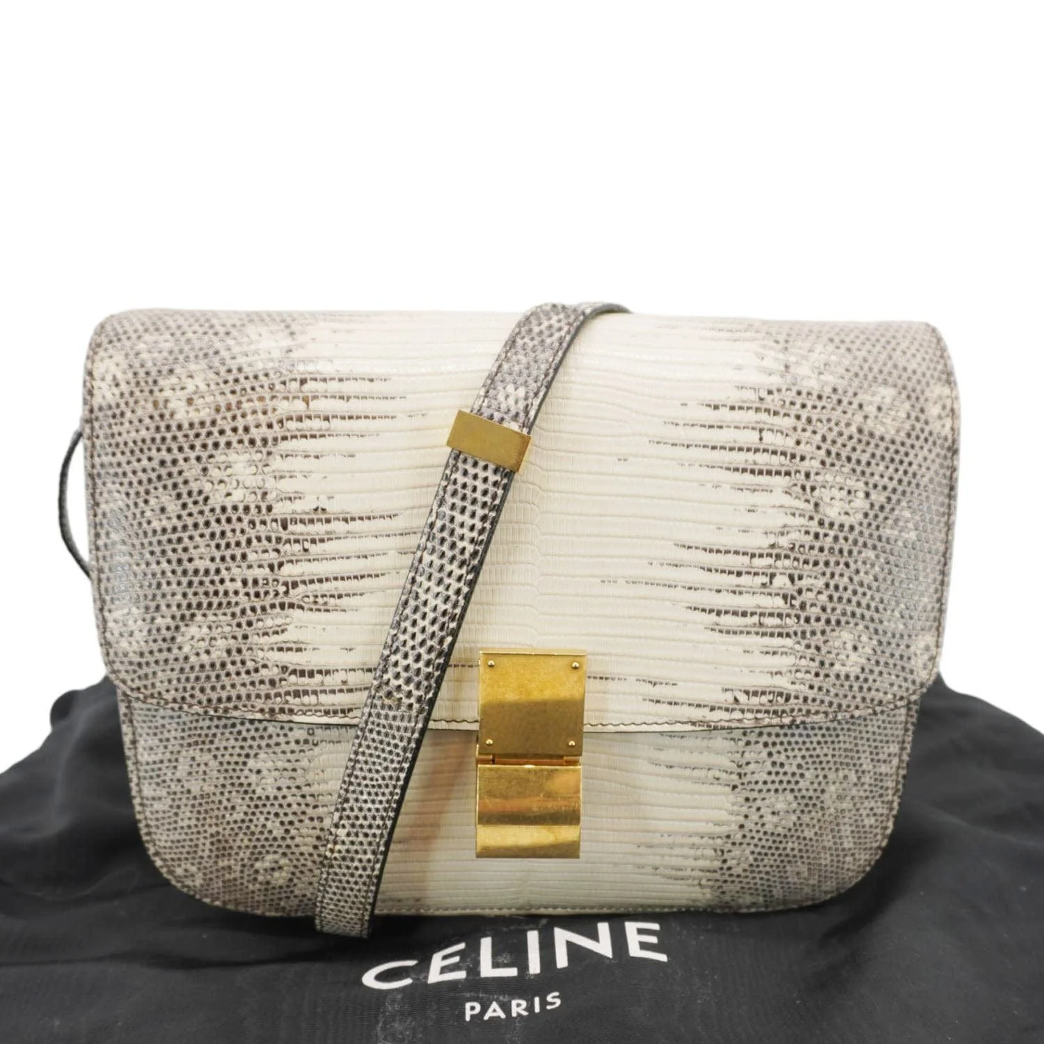 CELINE Classic Box Medium Lizard Leather Shoulder Bag Natural - Image 3
