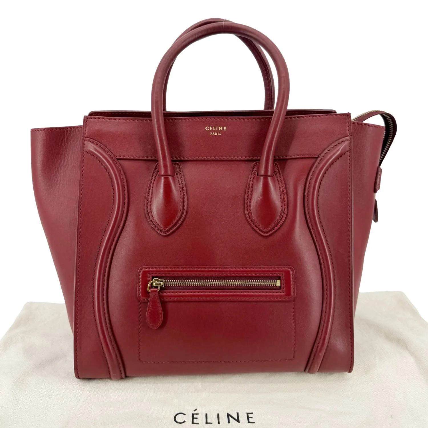 CELINE  Luggage Leather Satchel Bag Burgundy - Image 3
