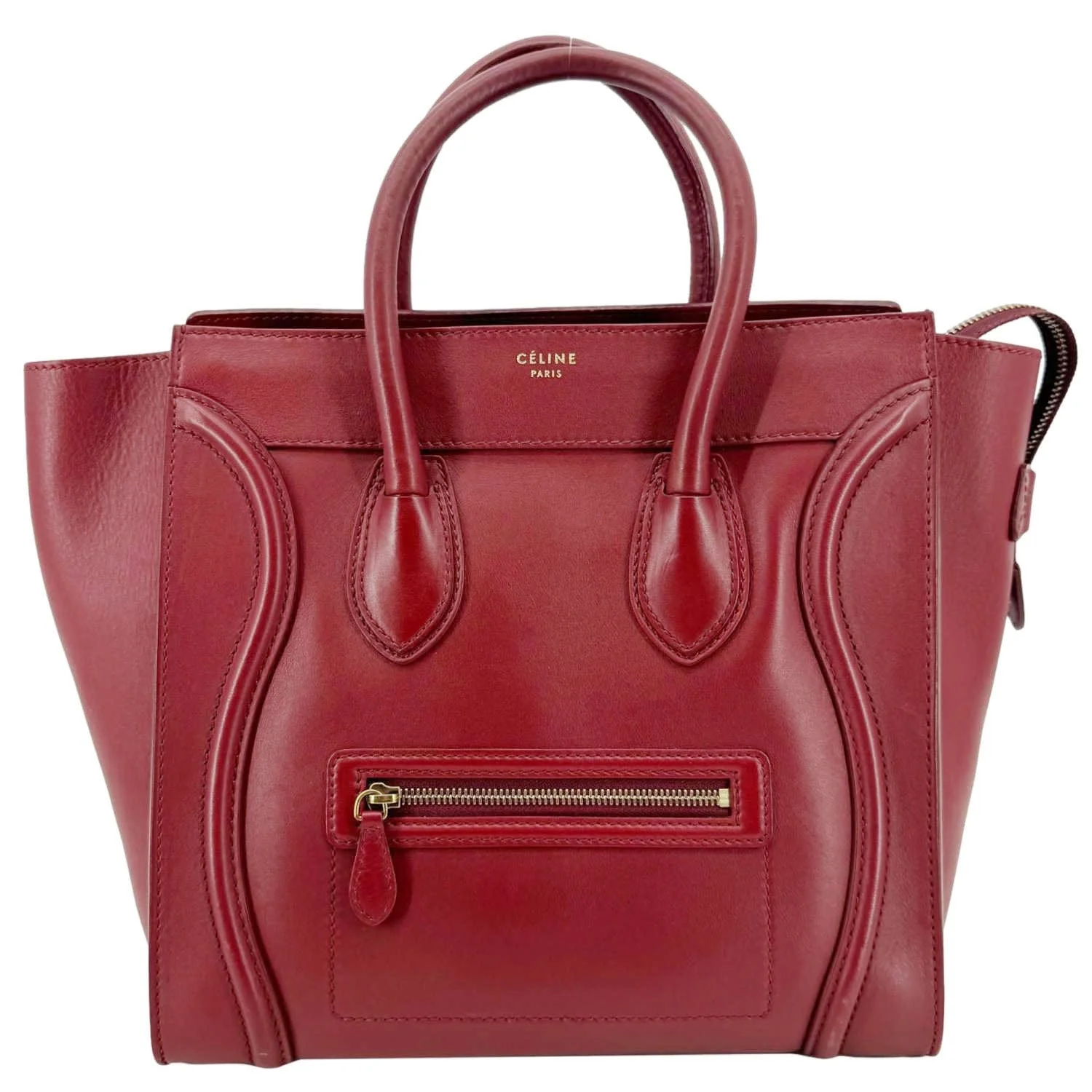CELINE  Luggage Leather Satchel Bag Burgundy - Image 4