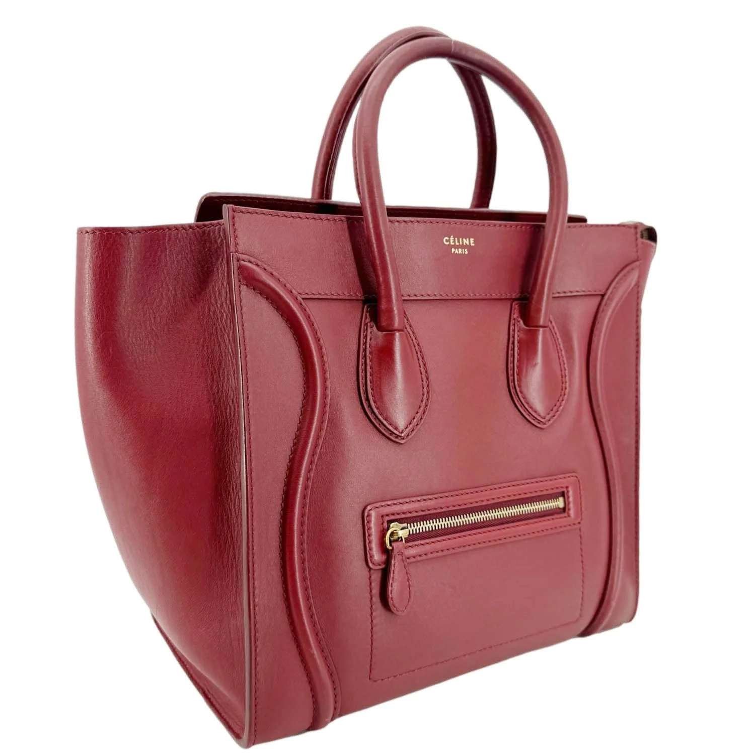 CELINE  Luggage Leather Satchel Bag Burgundy - Image 9
