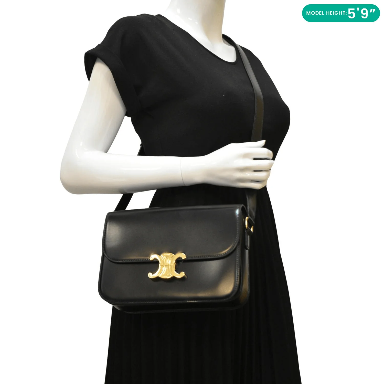 CELINE Classique Triomphe Medium Leather Shoulder Bag Black - Image 2
