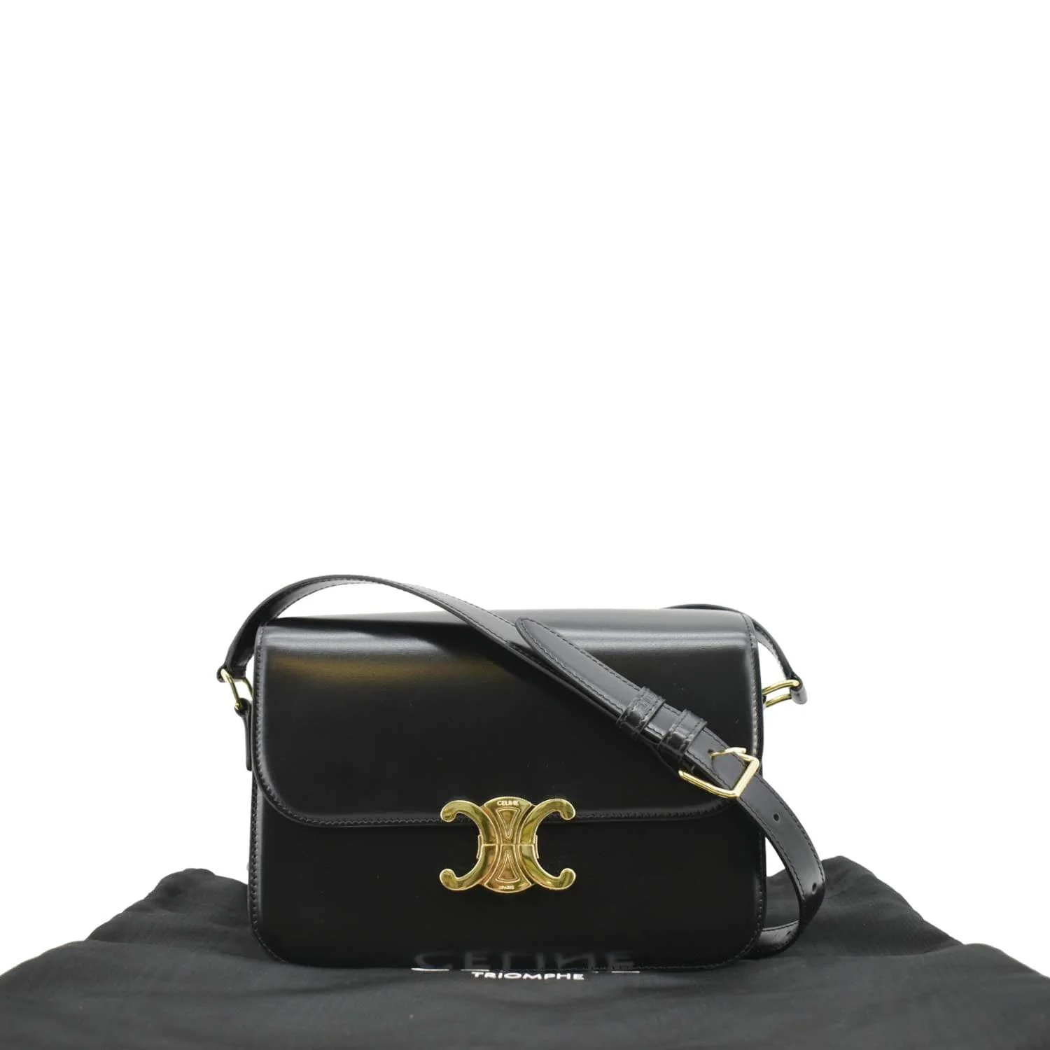 CELINE Classique Triomphe Medium Leather Shoulder Bag Black - Image 3