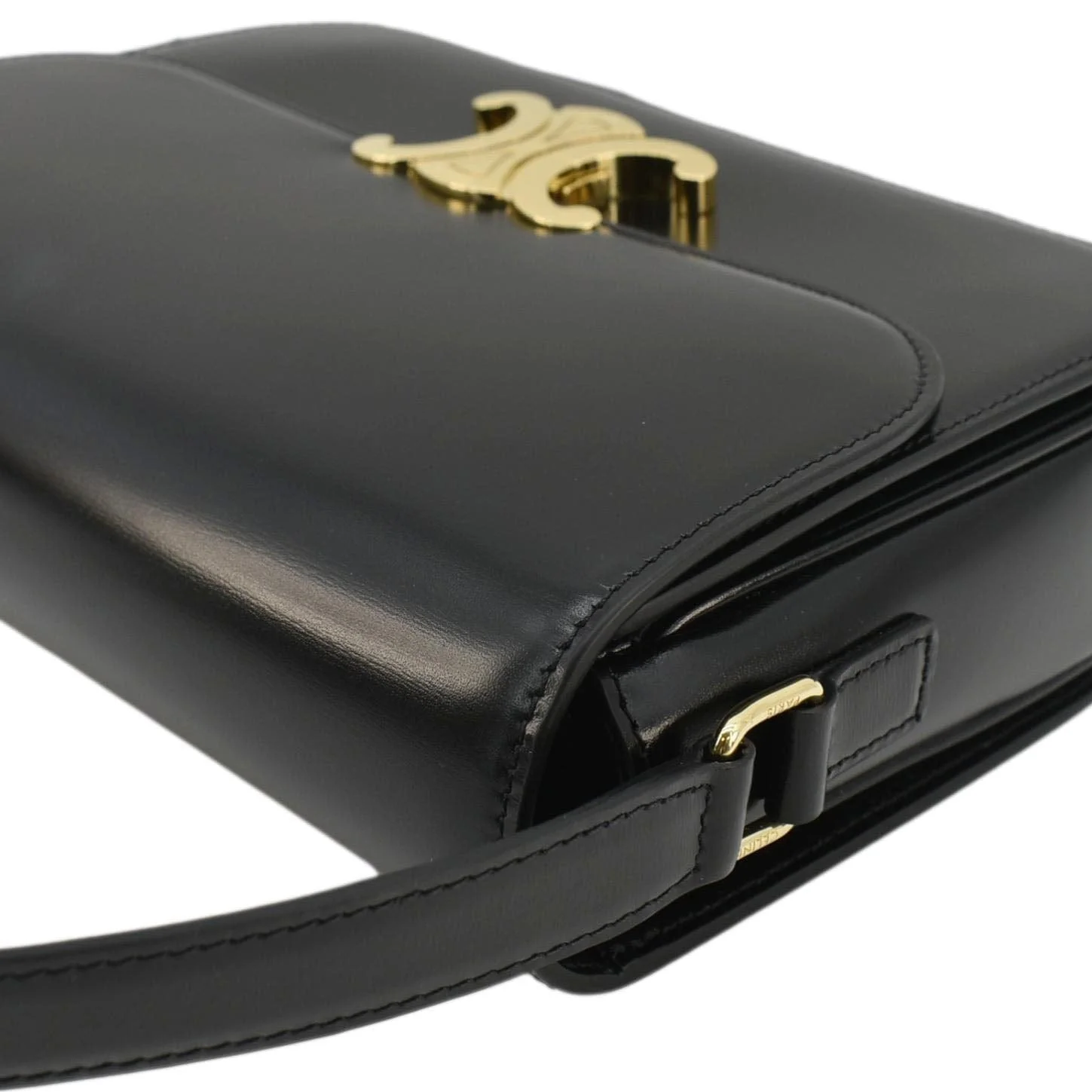 CELINE Classique Triomphe Medium Leather Shoulder Bag Black - Image 7