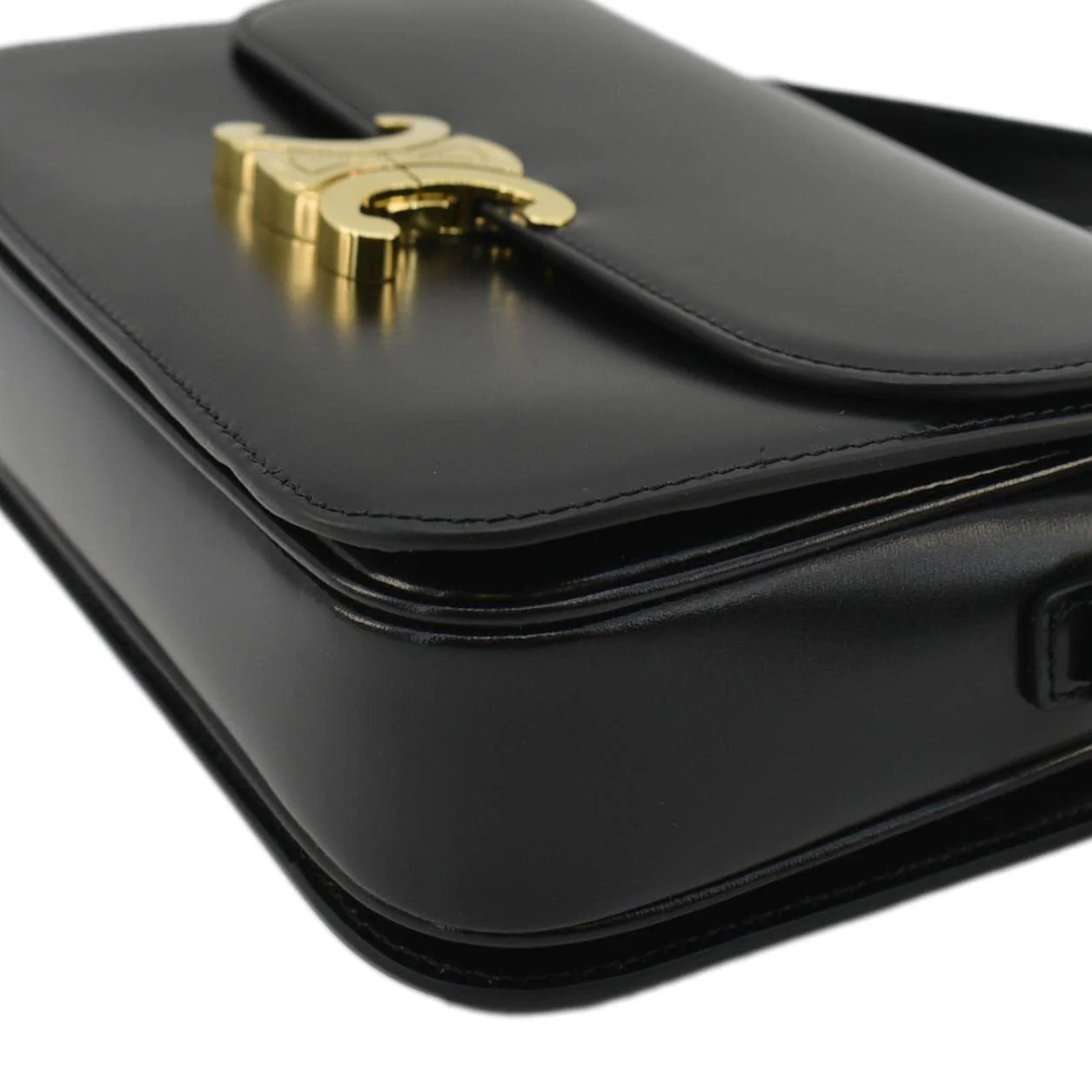 CELINE Classique Triomphe Medium Leather Shoulder Bag Black - Image 9
