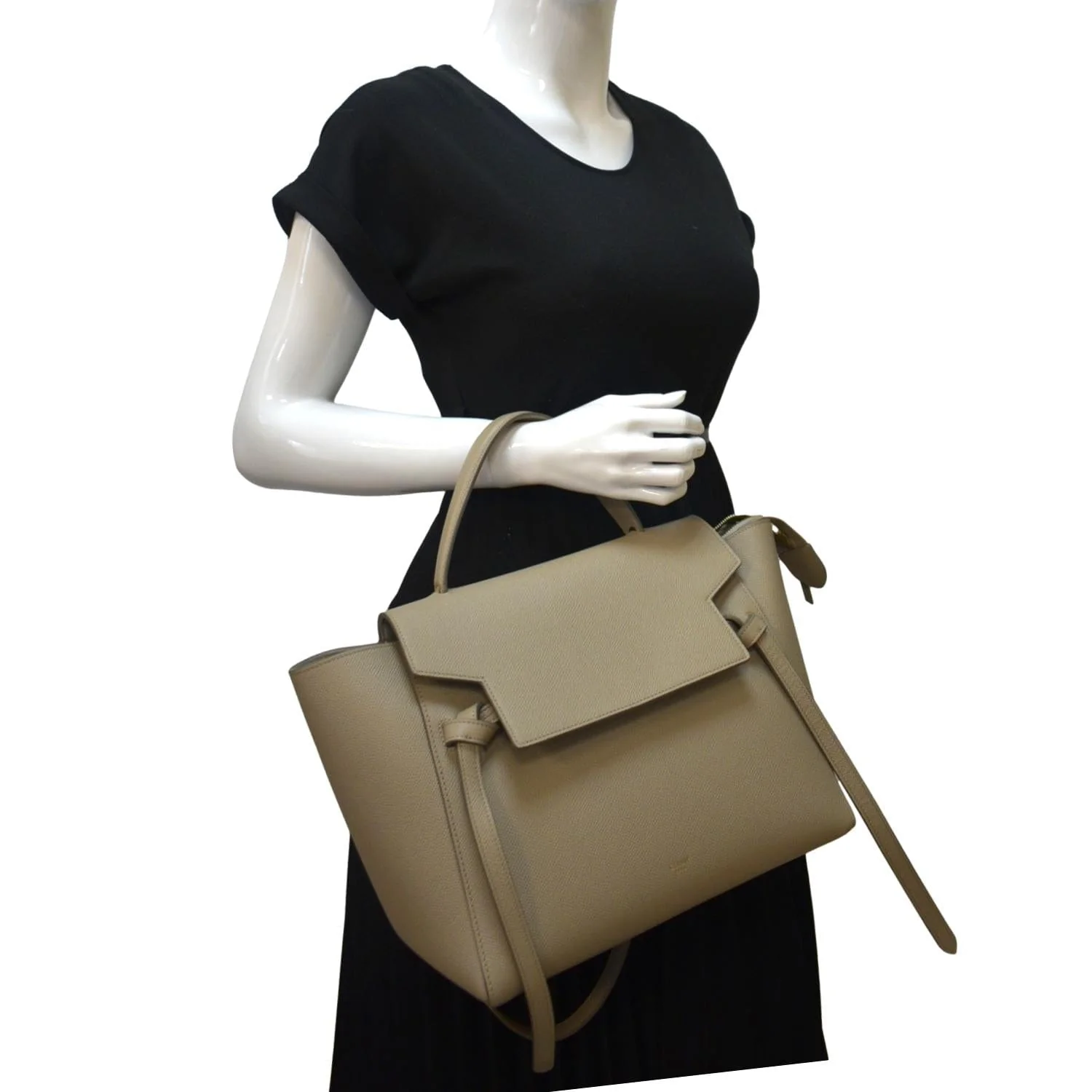 CELINE Mini Belt Grained Leather 2Way Shoulder Bag Taupe - Image 2