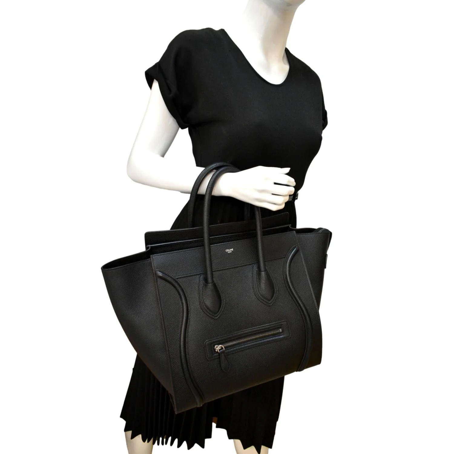 CELINE Drummed Mini Luggage Calfskin Leather Tote Bag Black - Hot Deals - Image 2