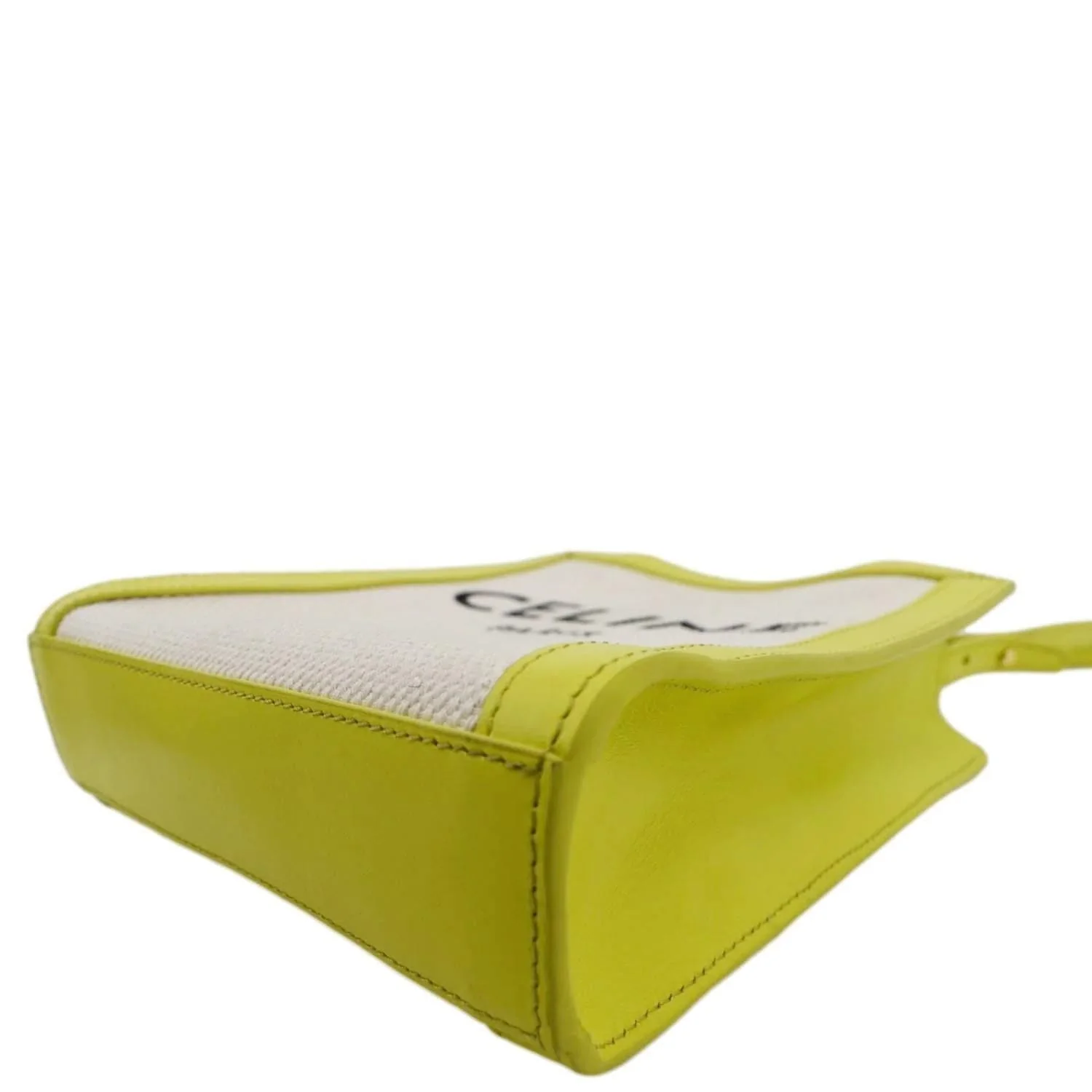 CELINE Mini Vertical Cabas Calfskin Canvas Shoulder Bag Lime - Image 7