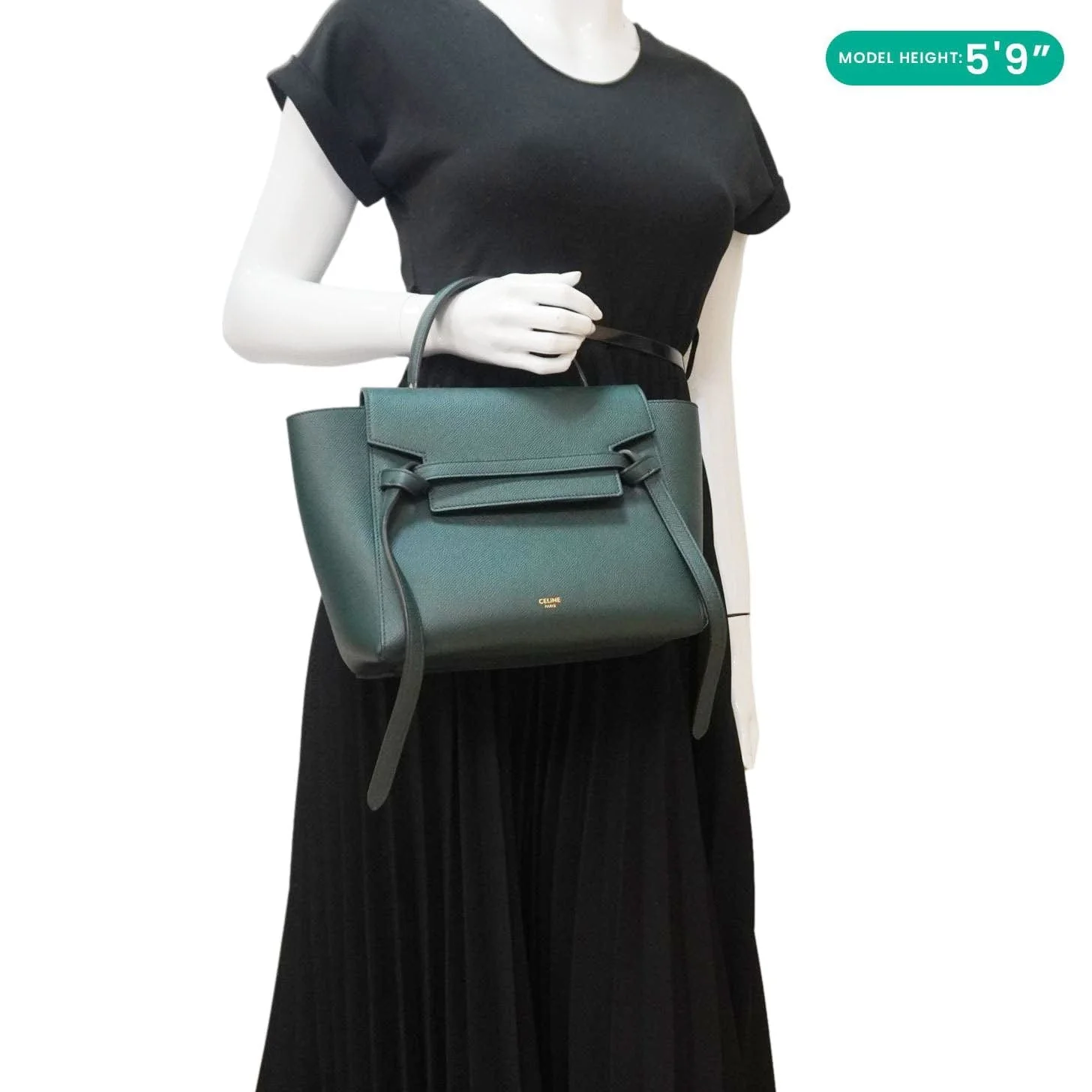 CELINE Micro Belt Grained Leather Shoulder Bag Green - Image 2