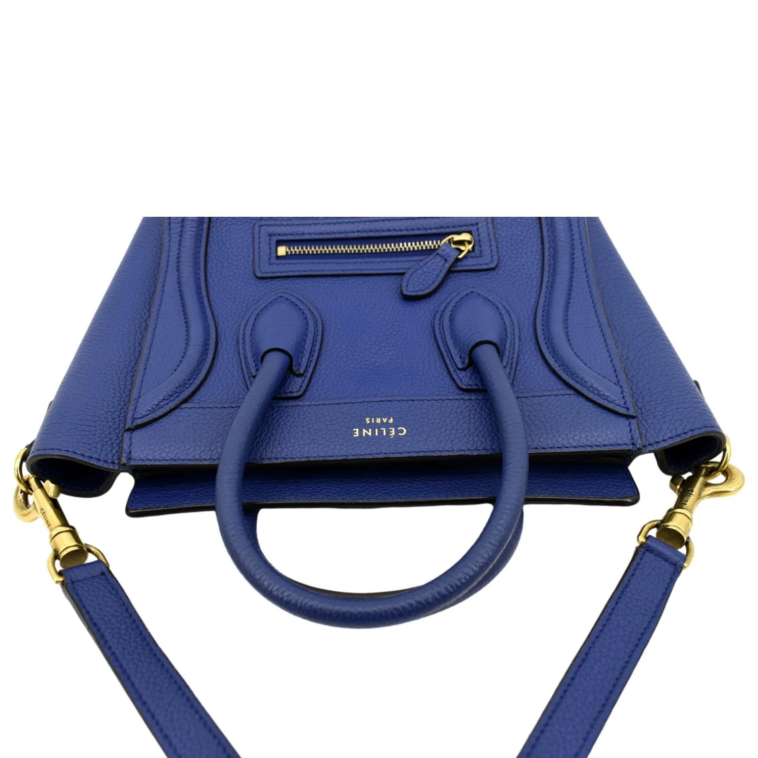 CELINE Nano Luggage Drummed Leather Tote Crossbody Bag Blue - Image 4